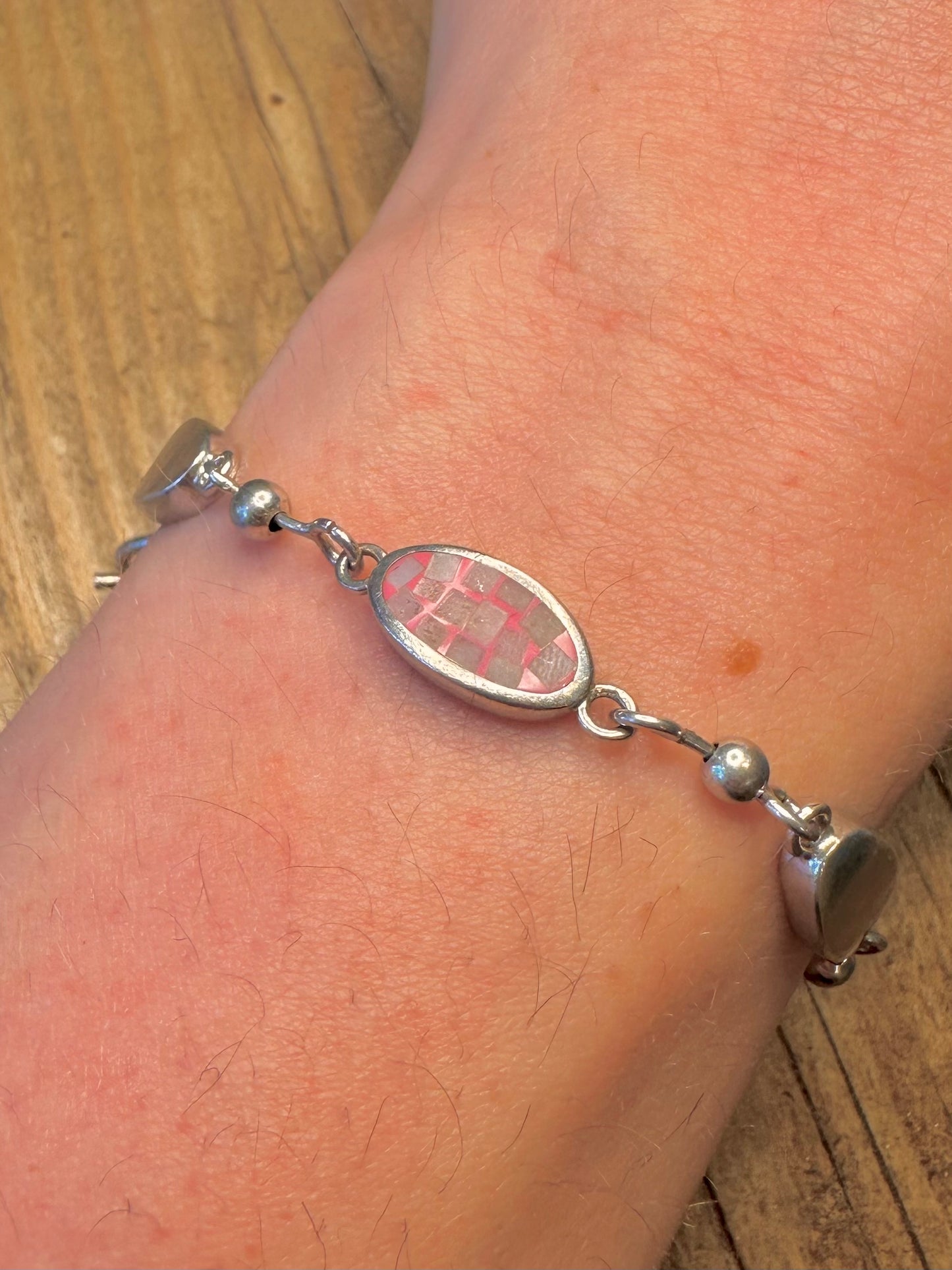Perlmutt-Einlage, ovale Glieder, 925 Sterling Silber, 19,8 cm Armband