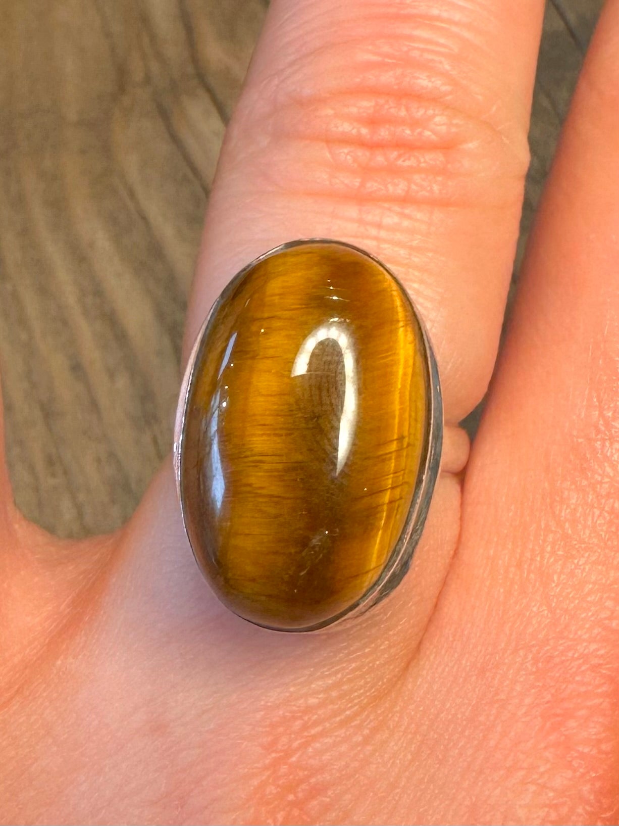 Ovaler Tigerauge 925er Sterlingsilber Ring Größe P