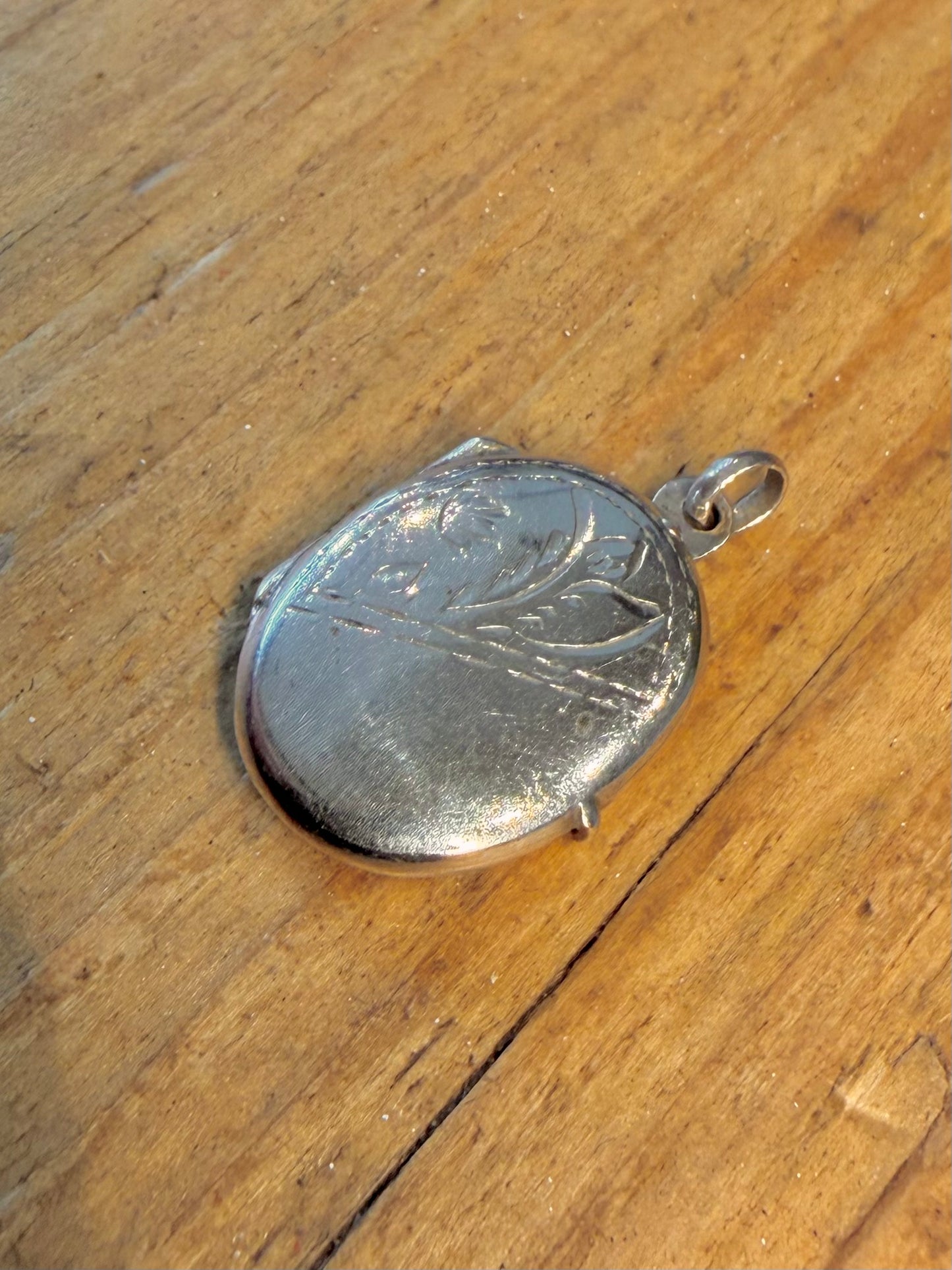 Oval Half Engraved Locket 925 Sterling Silver Pendant