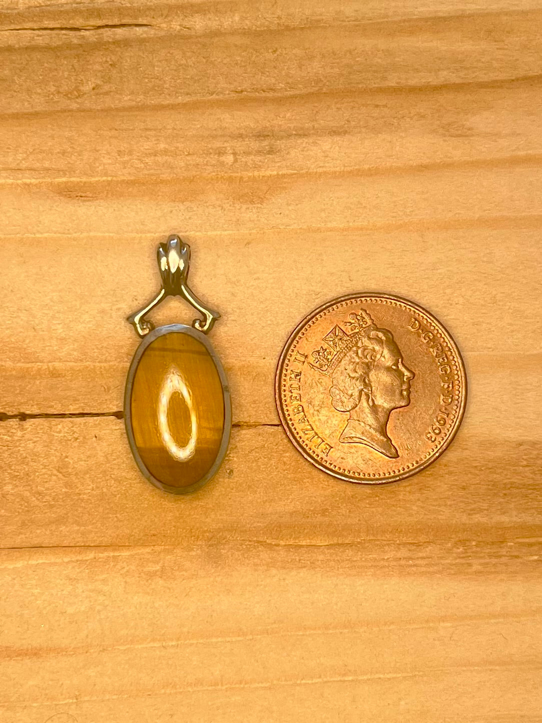 Tigers Eye Oval 925 Sterling Silver Pendant