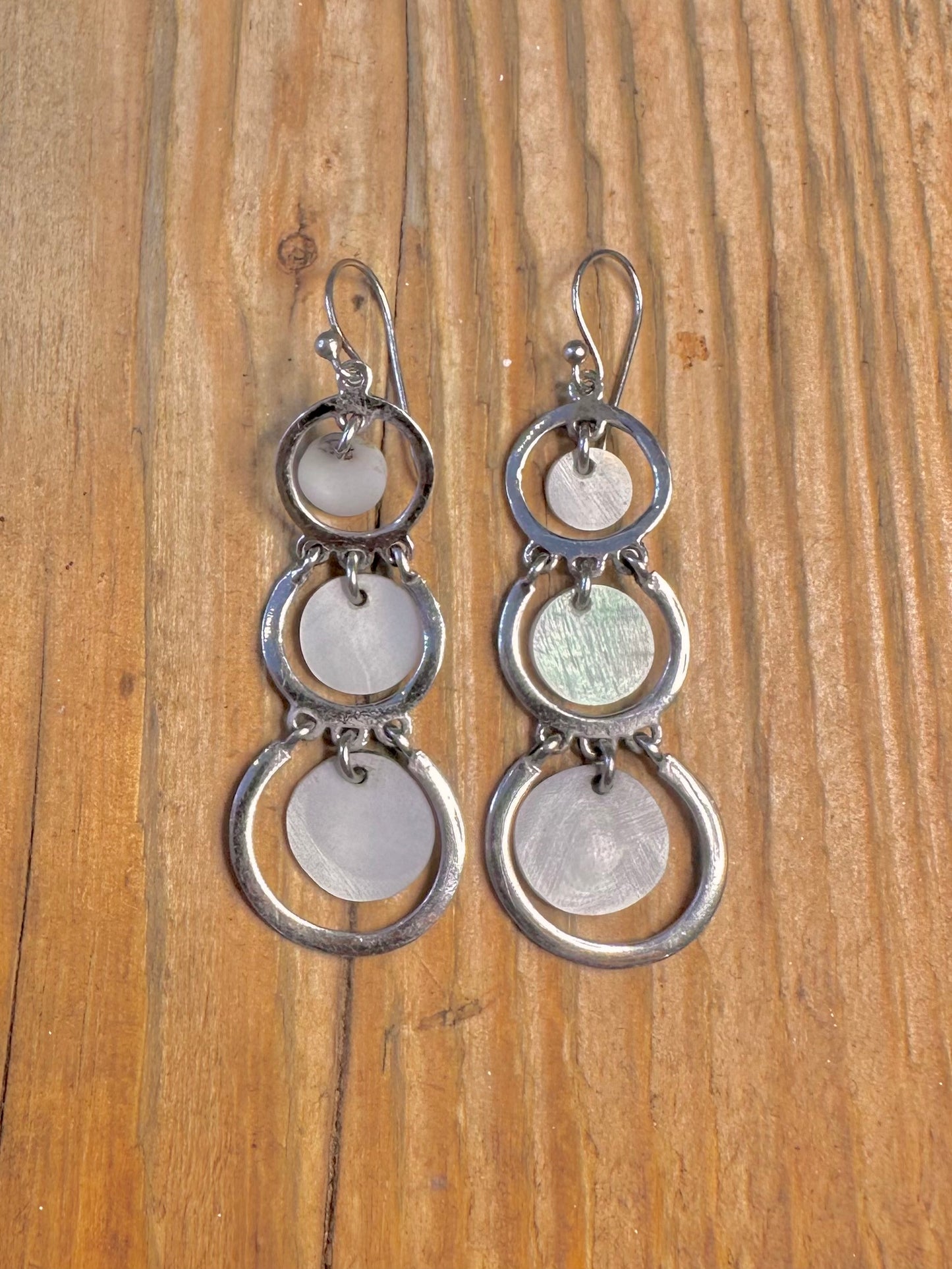 Modernist Mother of Pearl Dangle 925 Sterling Silver Earrings