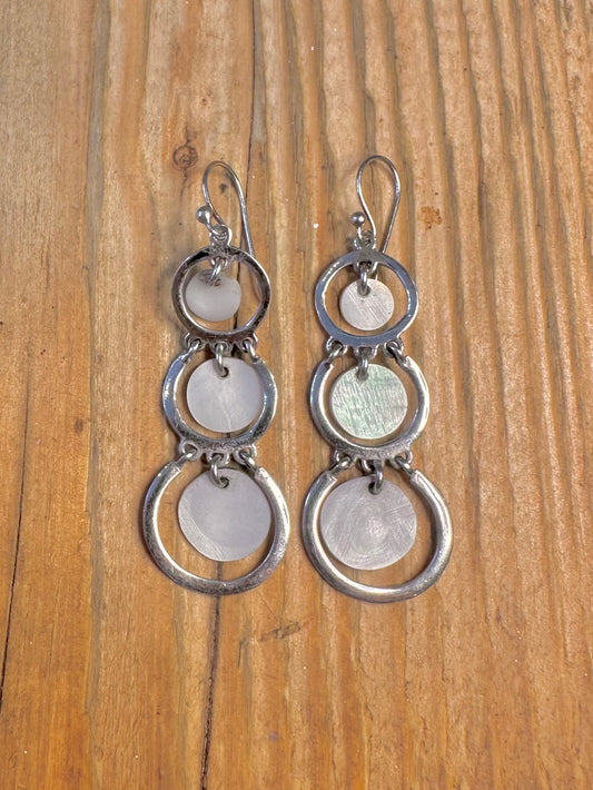 Modernist Mother of Pearl Dangle 925 Sterling Silver Earrings