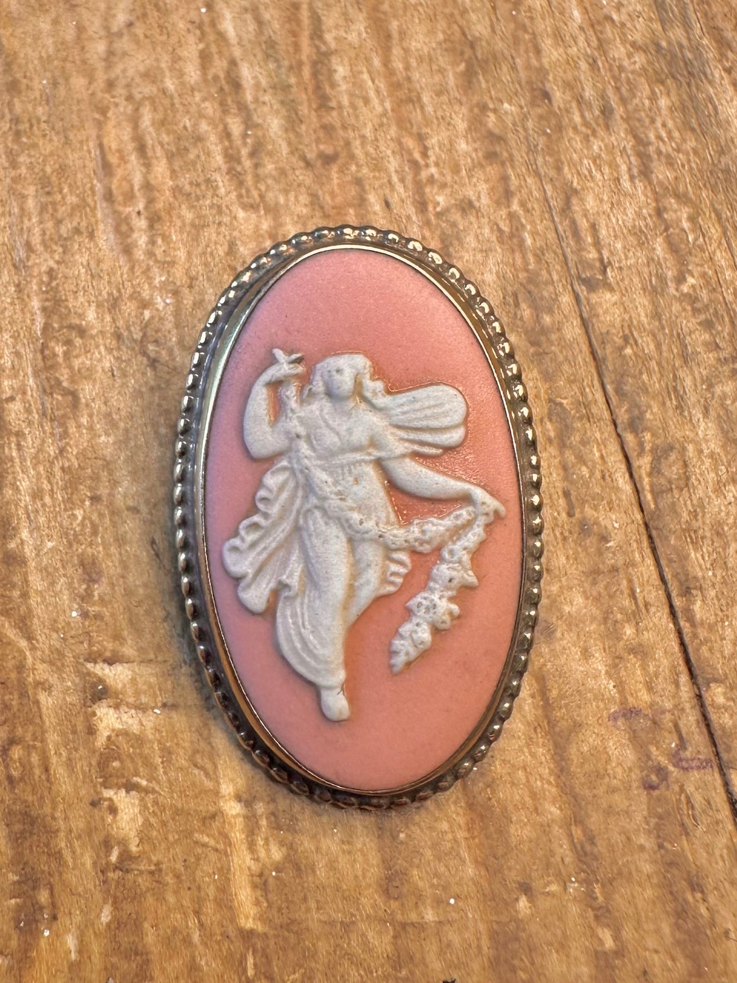 Wedgwood Pink Cameo Made in England Gold on Silver Brooch