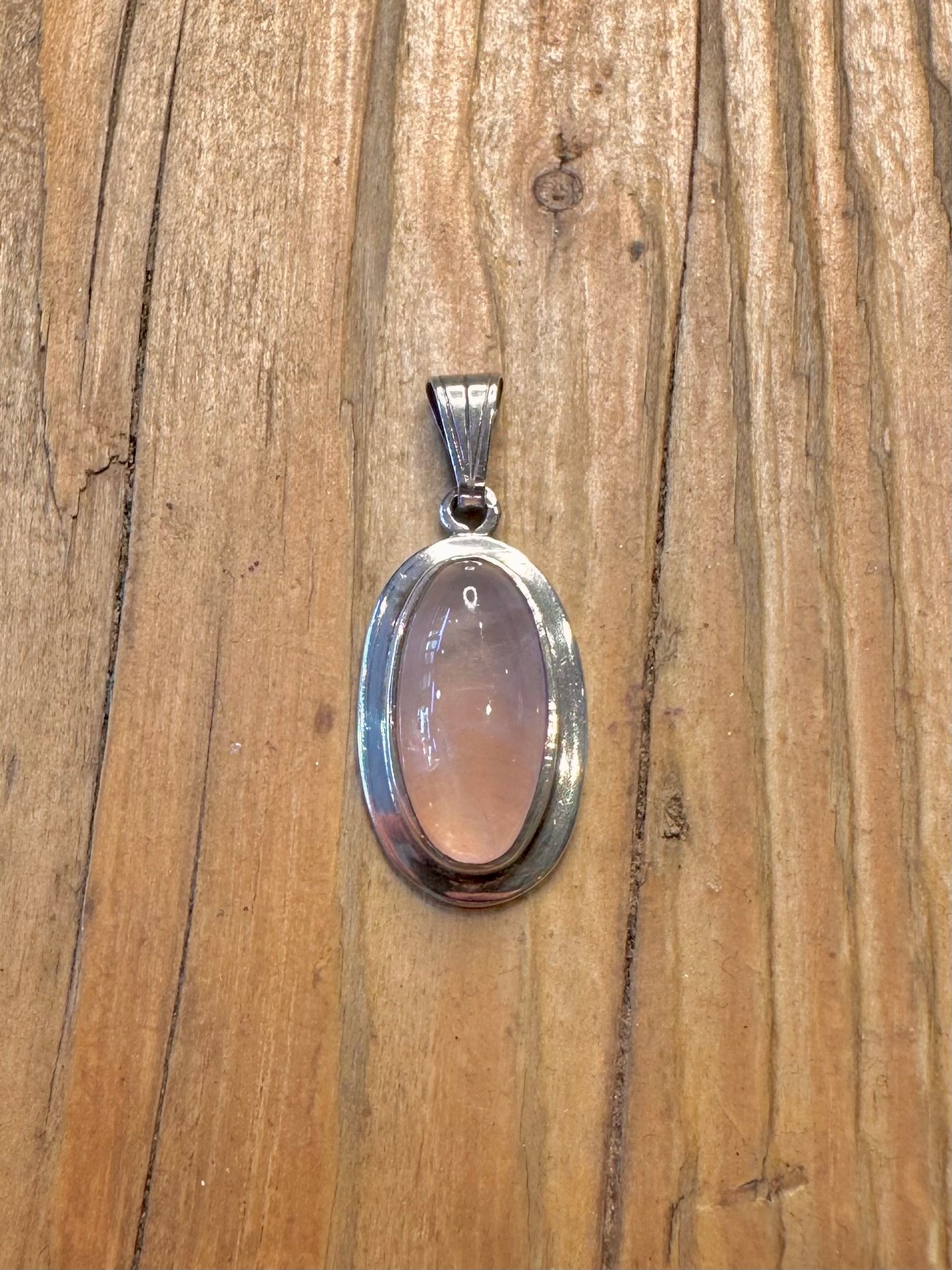Rose Quarts Oval 925 Sterling Silver Pendant