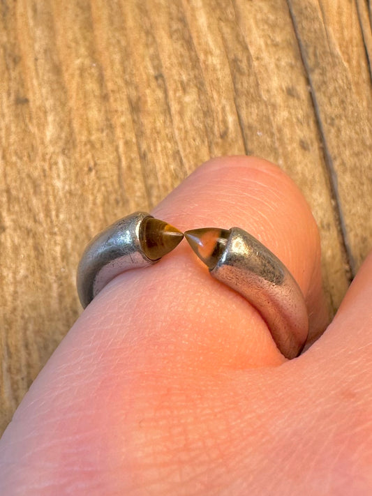 Abstract Citrine Claw Band 925 Sterling Silver Size J Ring