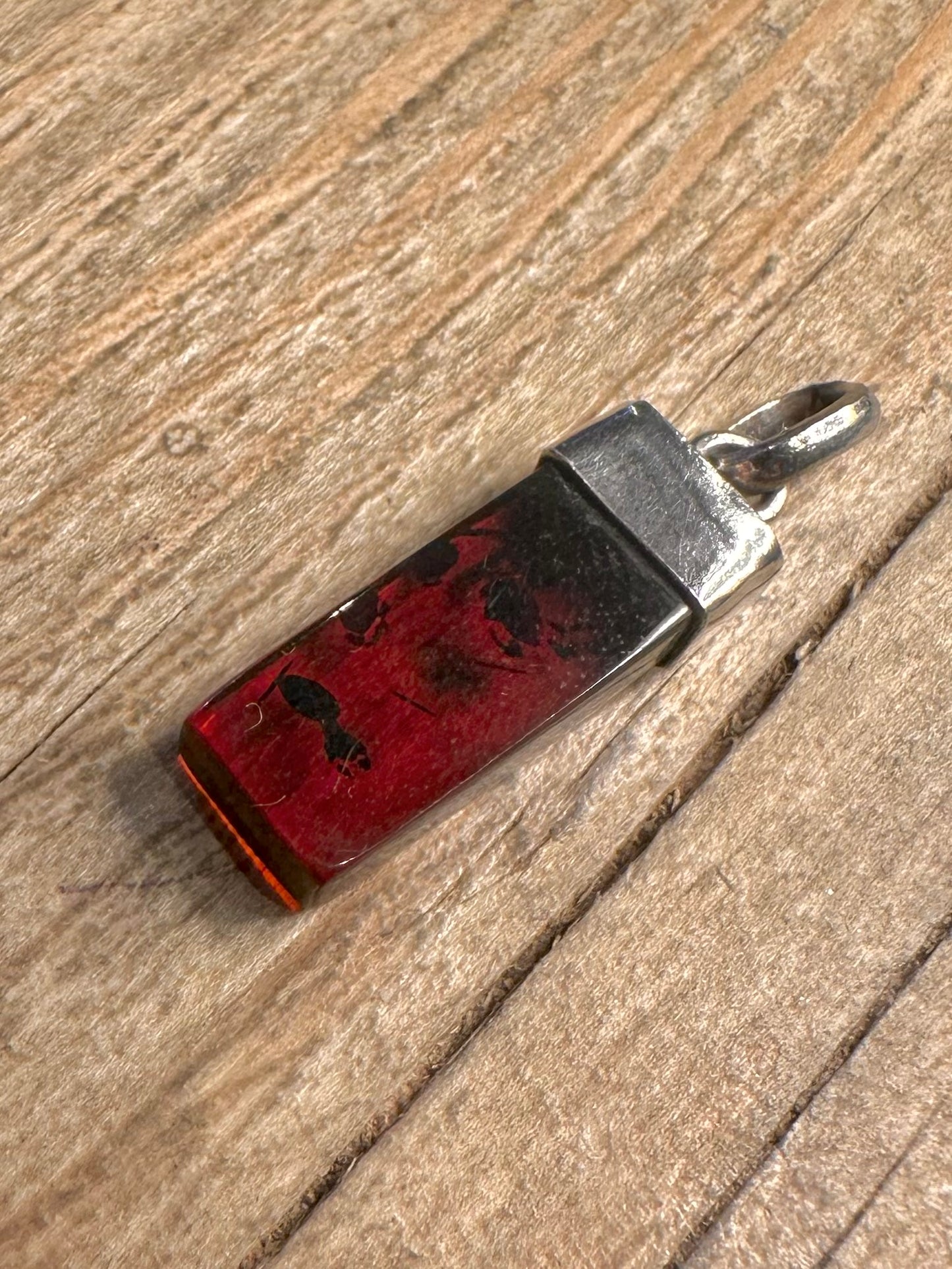 Abstract Amber Bar 925 Sterling Silver Pendant