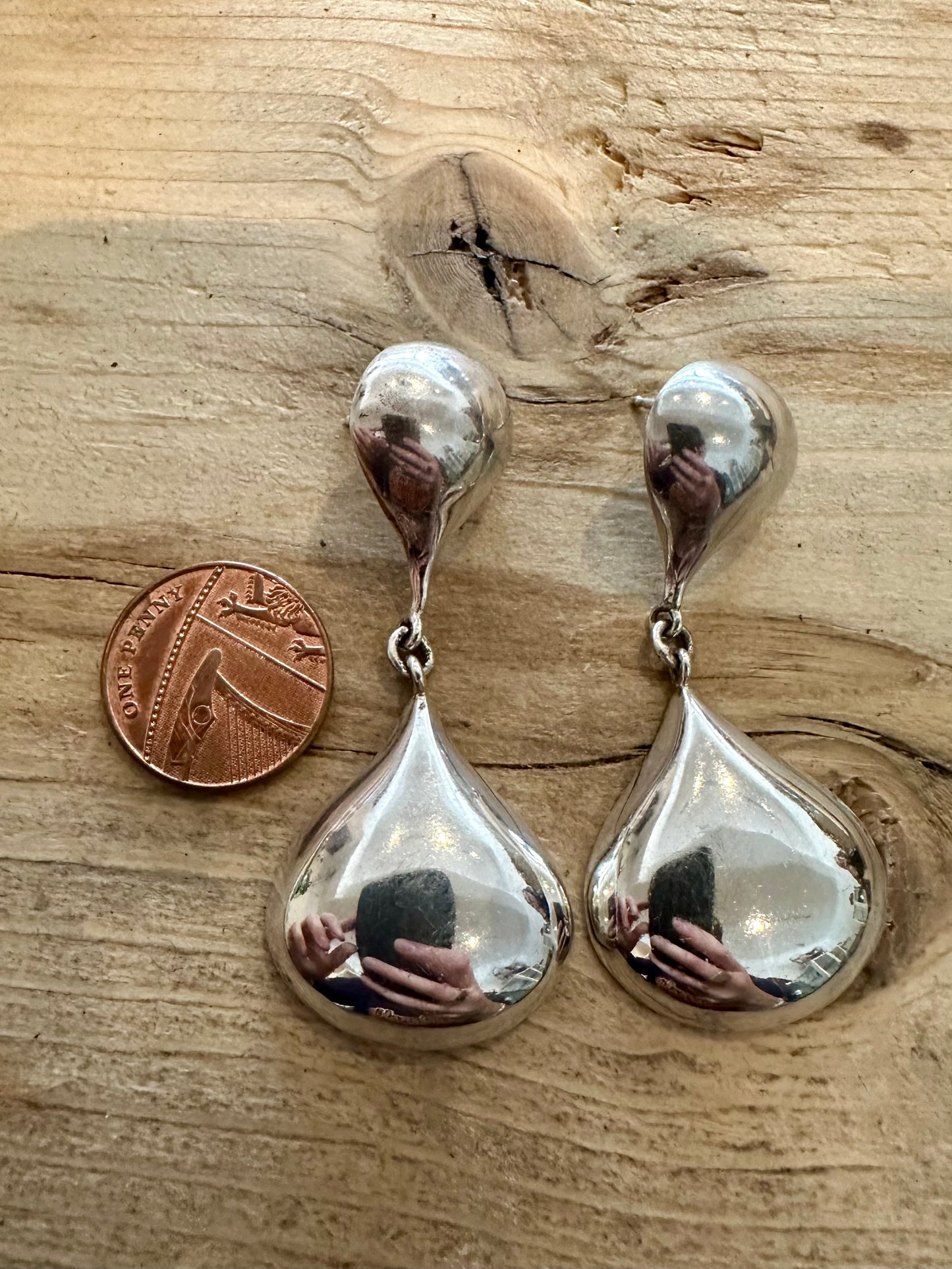 Vintage Large Dangle Tear Drop 925 Silver Earrings