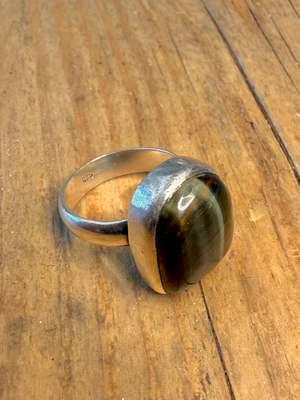Blue Tigers Eye Stone 925 Sterling Silver Size O Ring