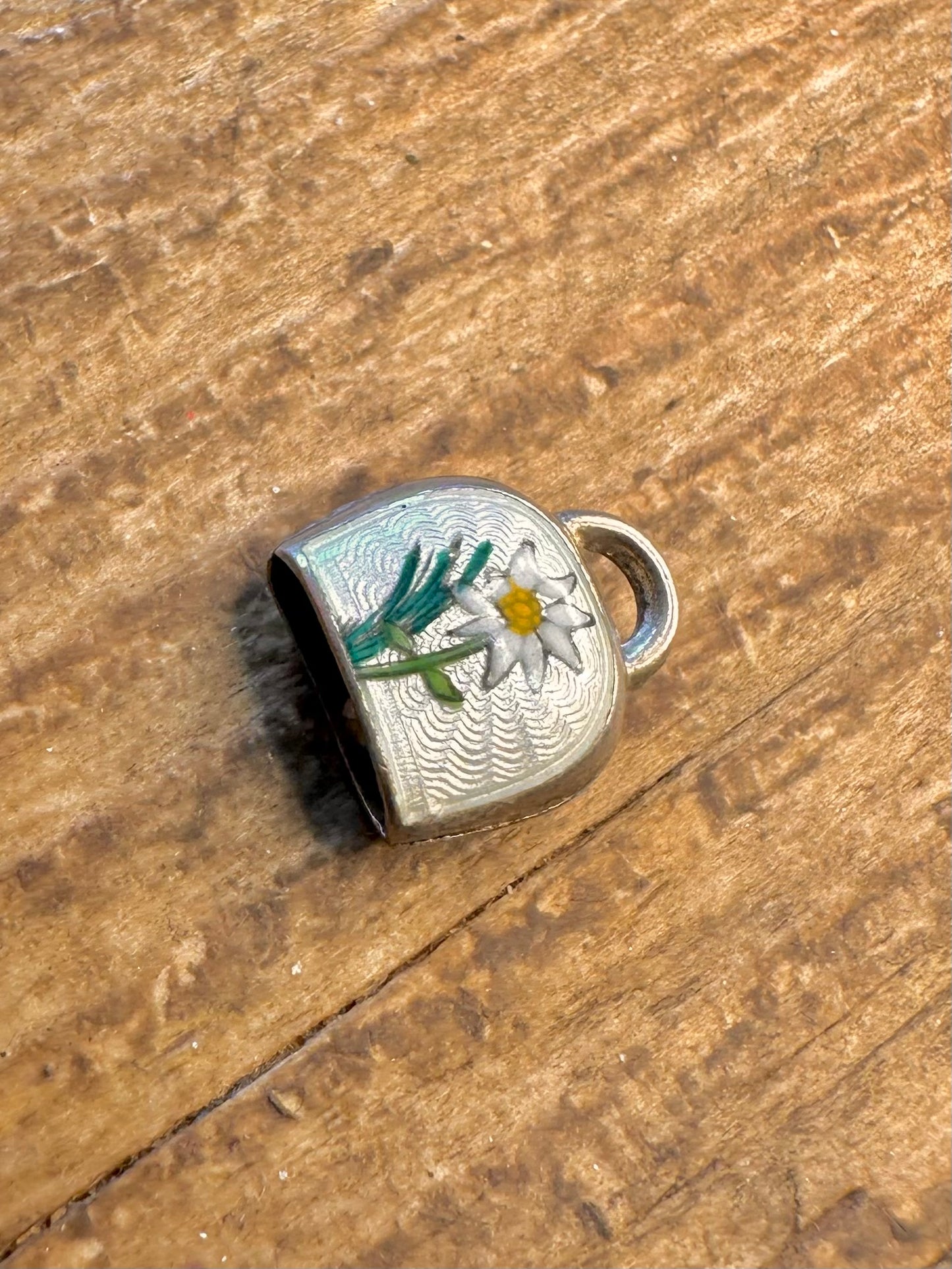 Enamel Edelweiss Flower Bell 925 Sterling Silver Charm Pendant