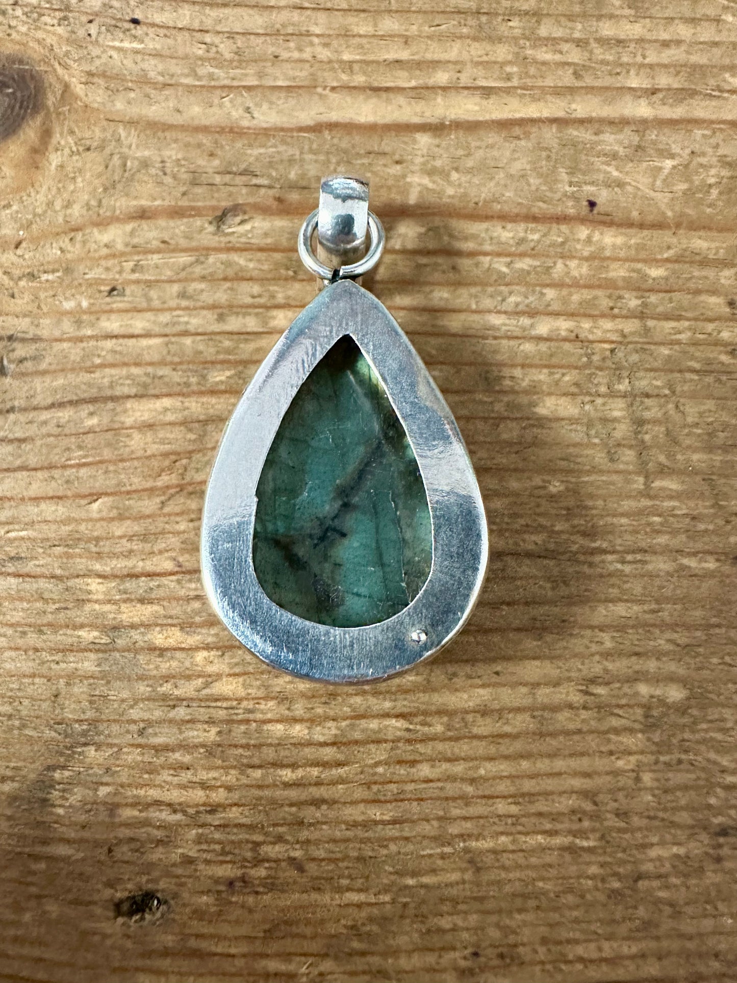 Vintage Labradorite Teardrop 925 Silver Pendant