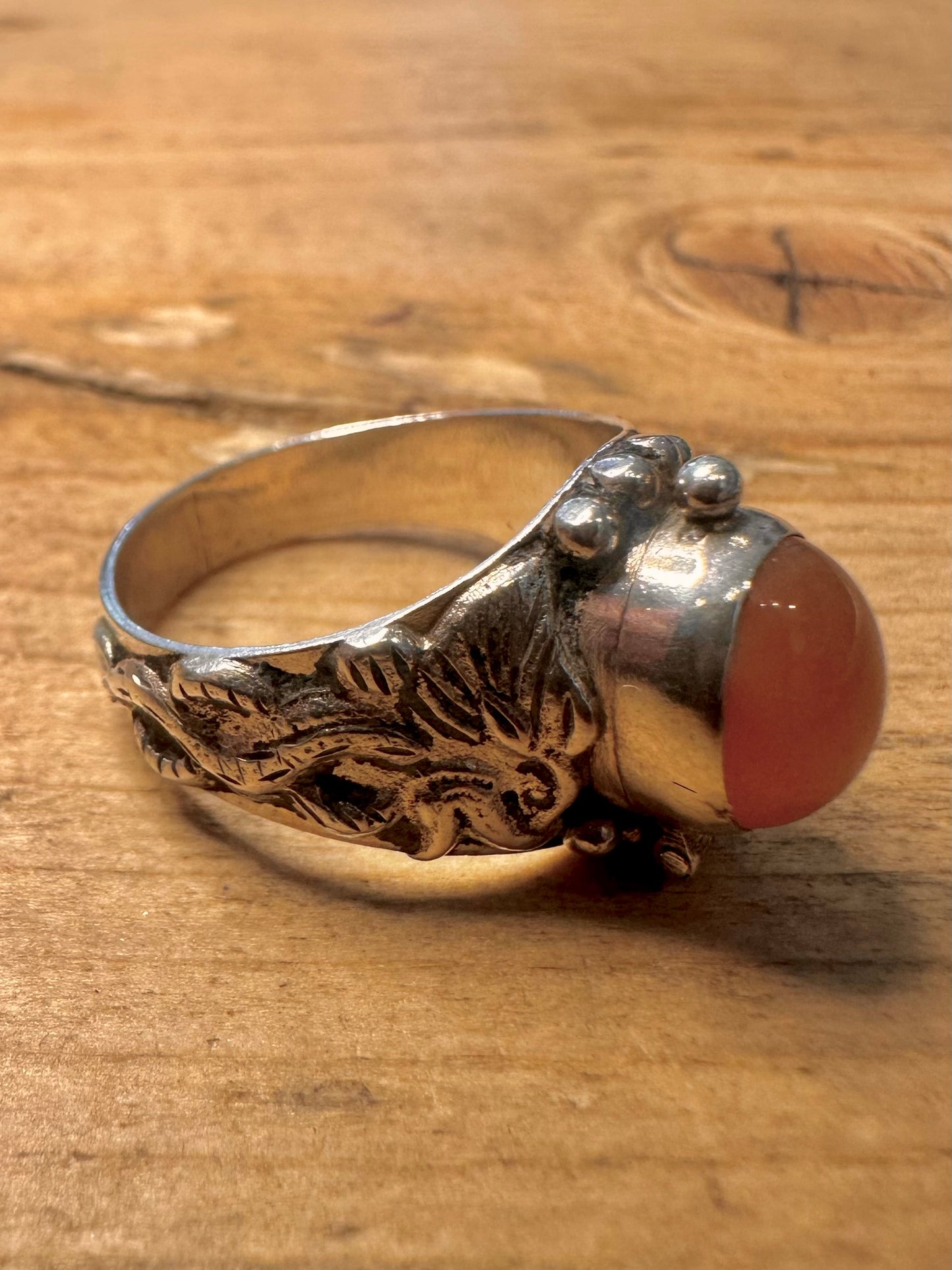 Vintage Carnelian Poison Ring Engraved 925 Silver Size Q1/2 Ring