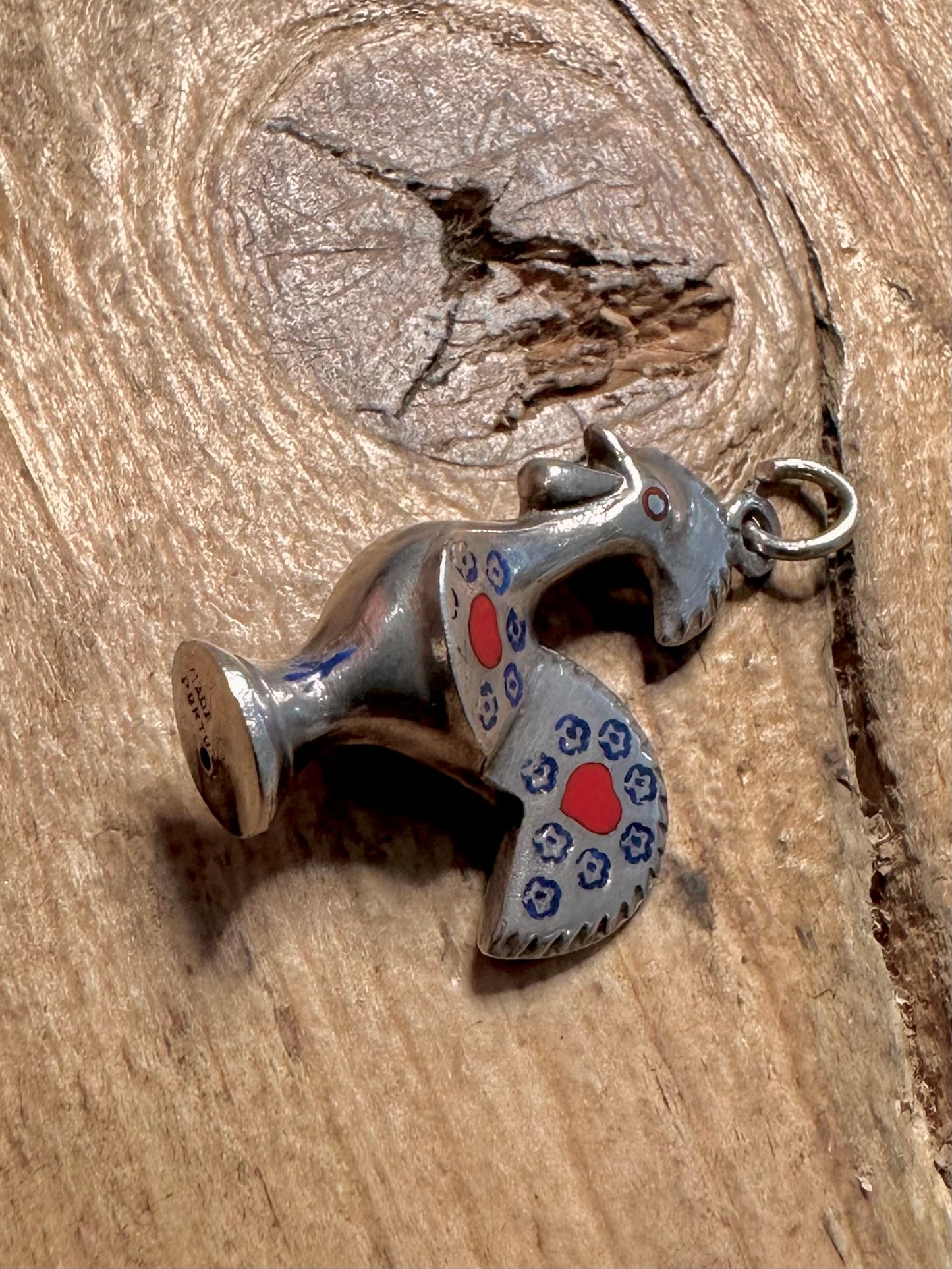 Vintage Portuguese Rooster Enamel 925 Silver Charm Pendant