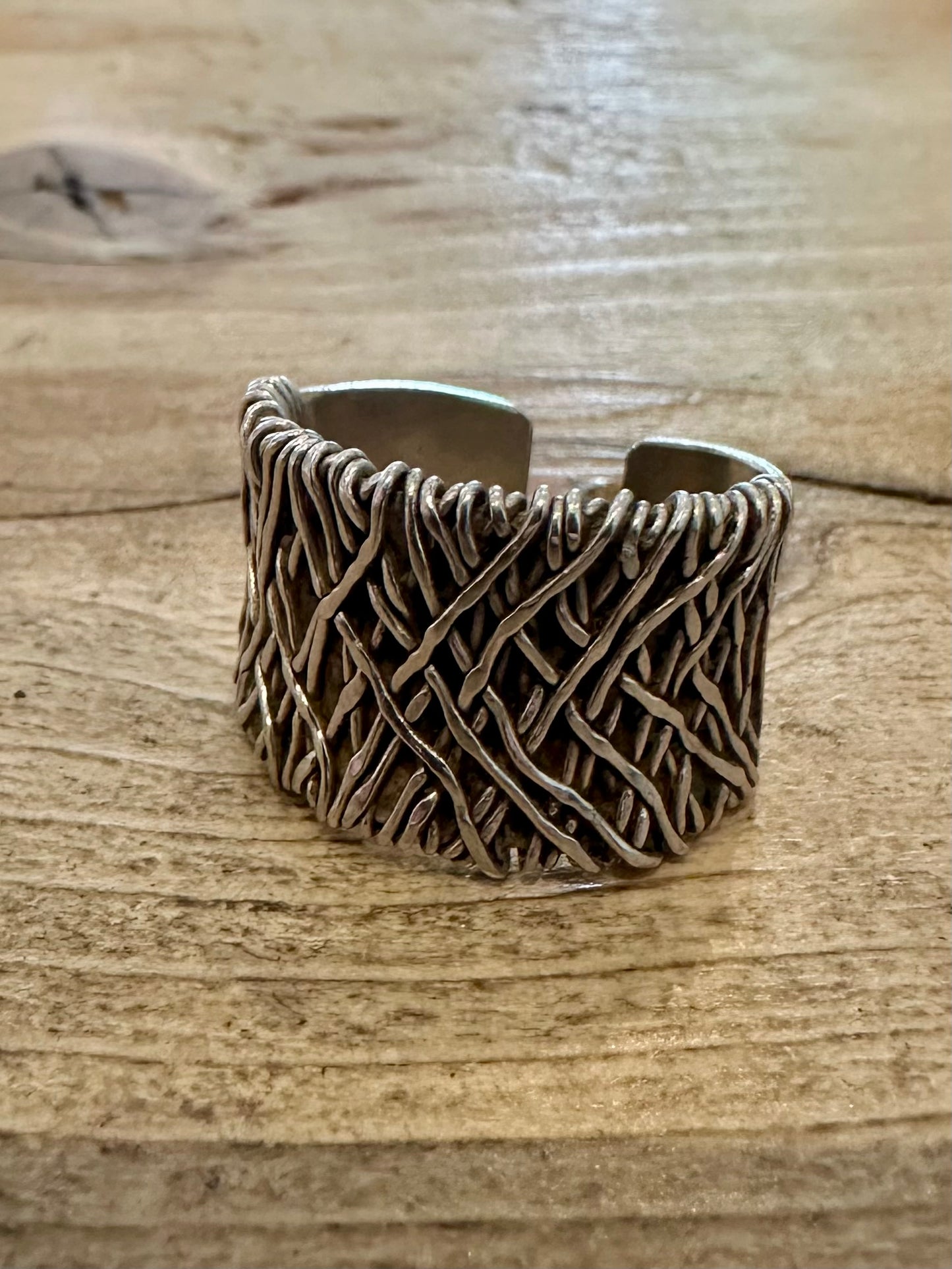 Abstract Woven 925 Silver Size S Open Back Ring