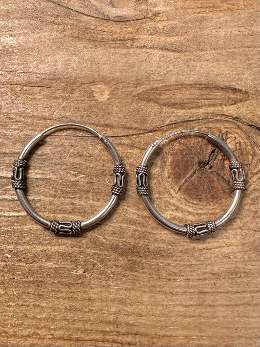Vintage Tribal Hoop 925 Silver Earrings