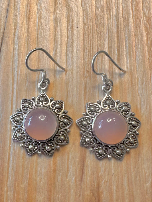 Stunning Rose Quarts Dangle 925 Silver Earrings