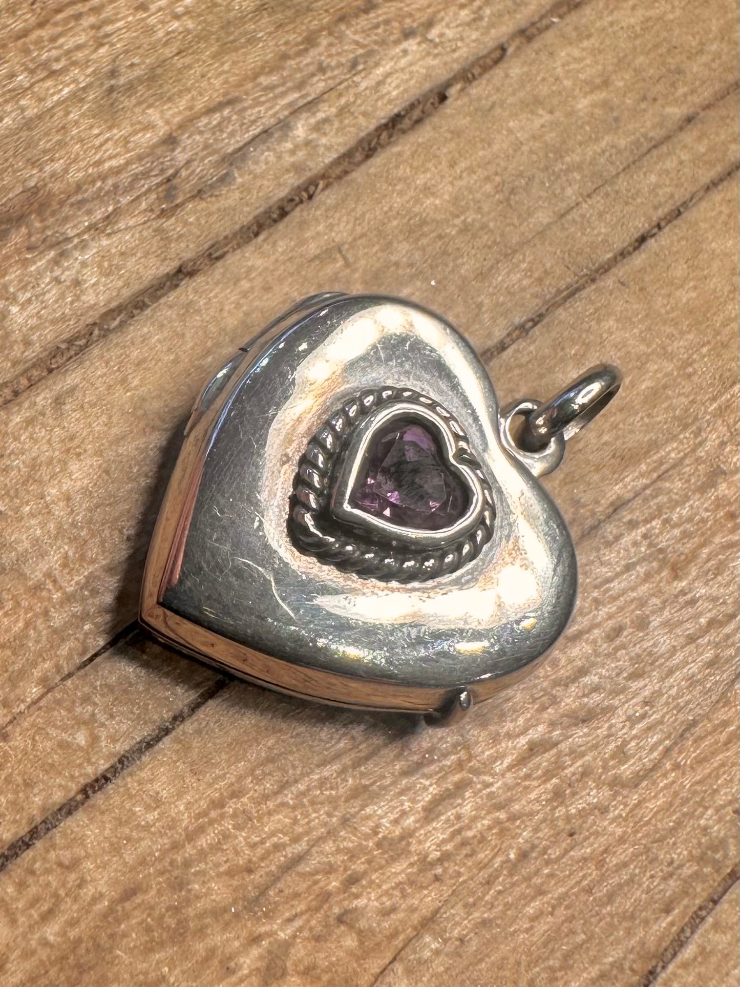 Vintage Amethyst Heart 925 Sterling Silver Locket Pendant