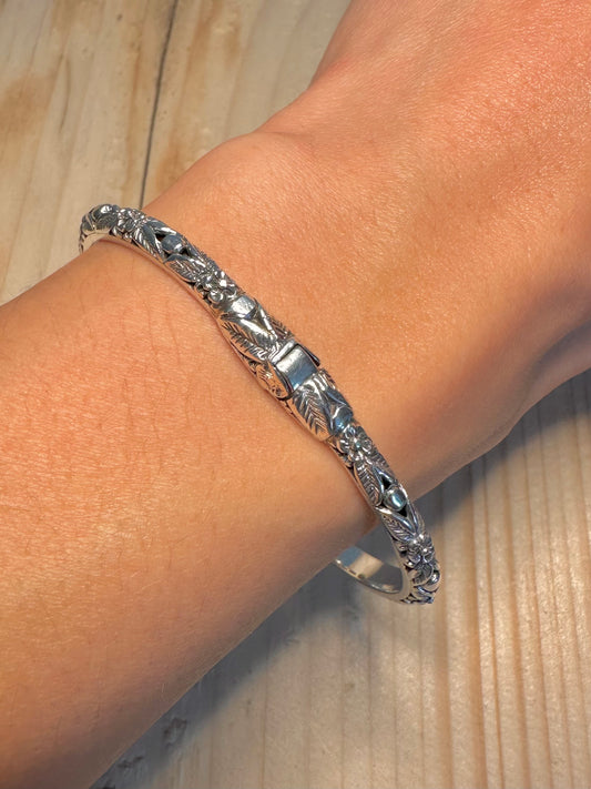Lapis Lazuli Flower Ornate Cuff 925 Sterling Silver Bracelet