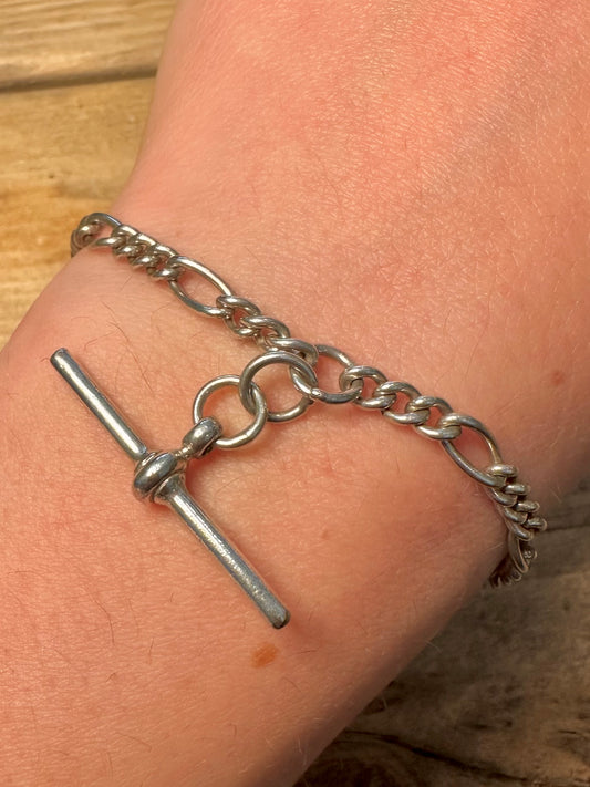Vintage Albert Chain T Bar 925 Silver 7 inch Bracelet