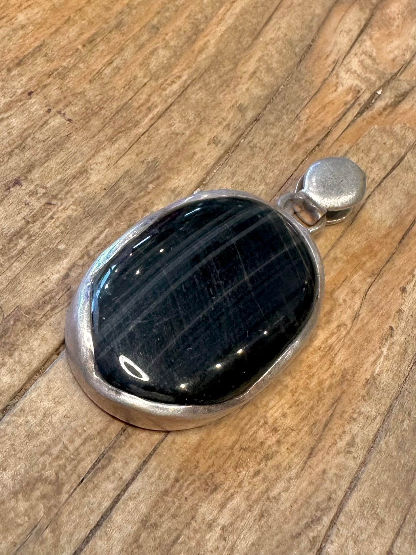Blue Tigers Eye Maker GE 925 Sterling Silver Pendant