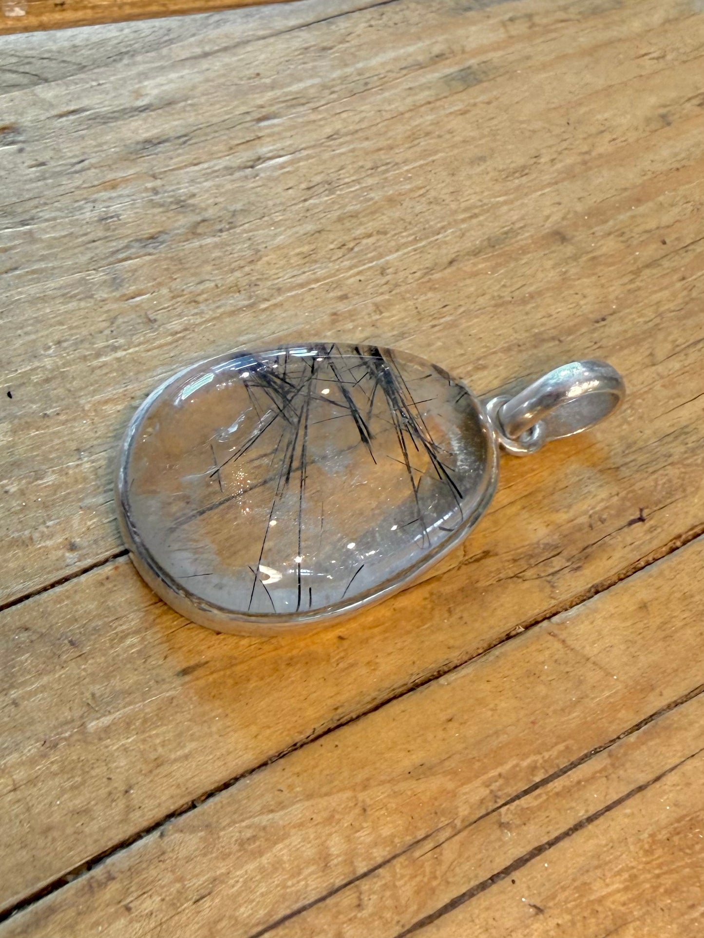 Black Clear Rutilated Quarts 925 Sterling Silver Pendant