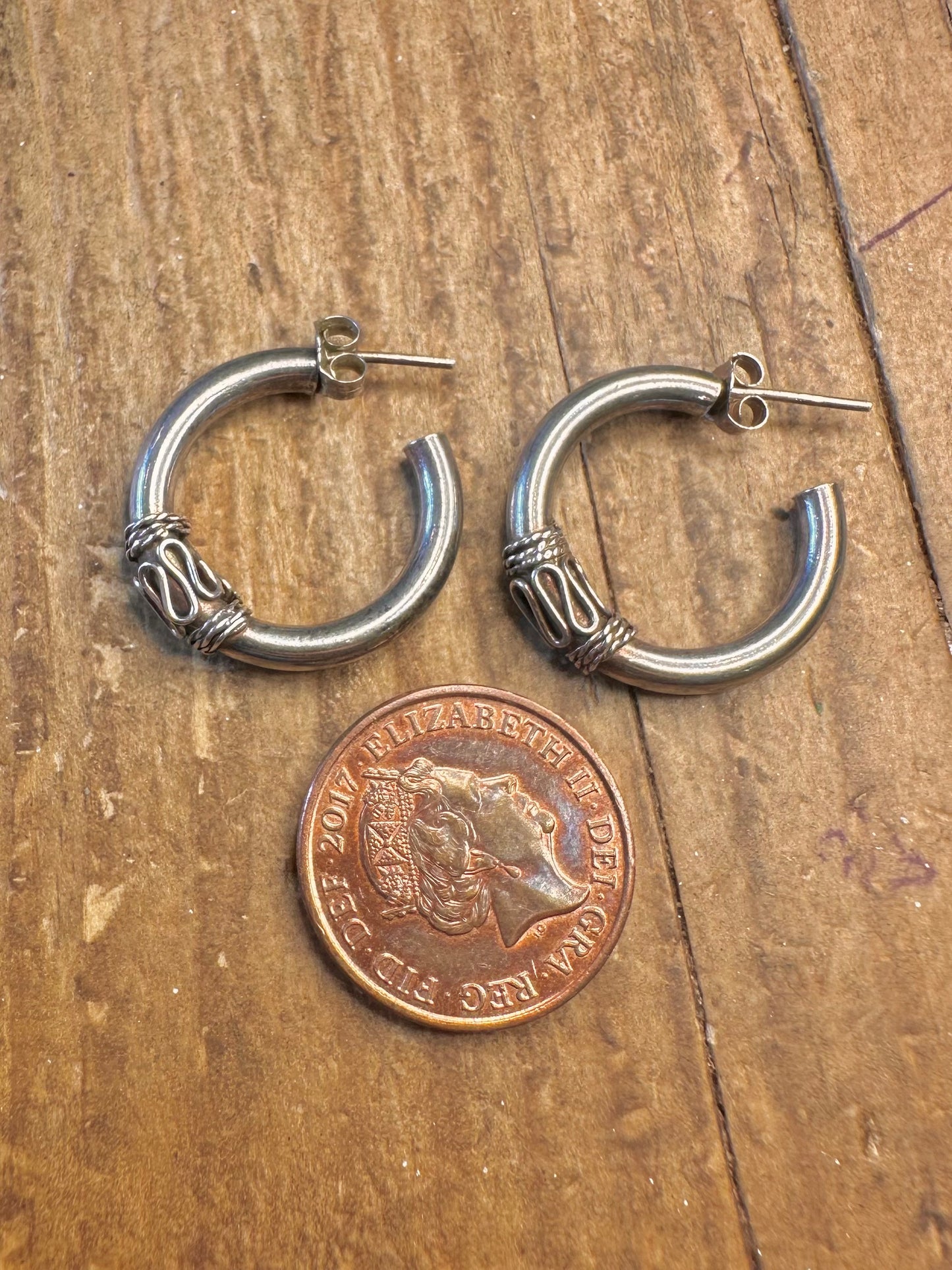 Bali Style Half Hoops 925 Sterling Silver Earrings