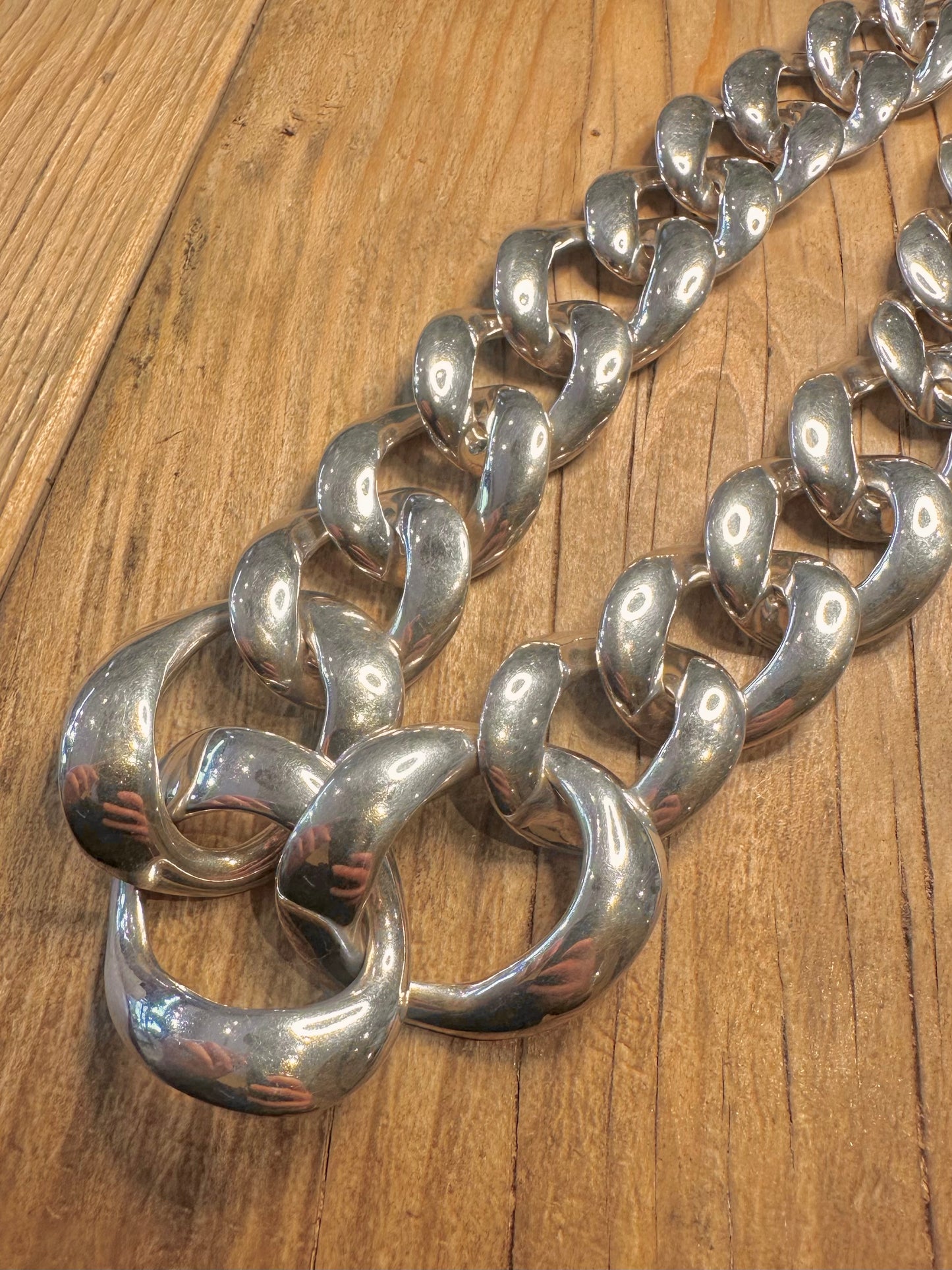 Modern Chunky Graduated Curb Chain Hollow 925 Sterling Silver 20 inch Necklace
