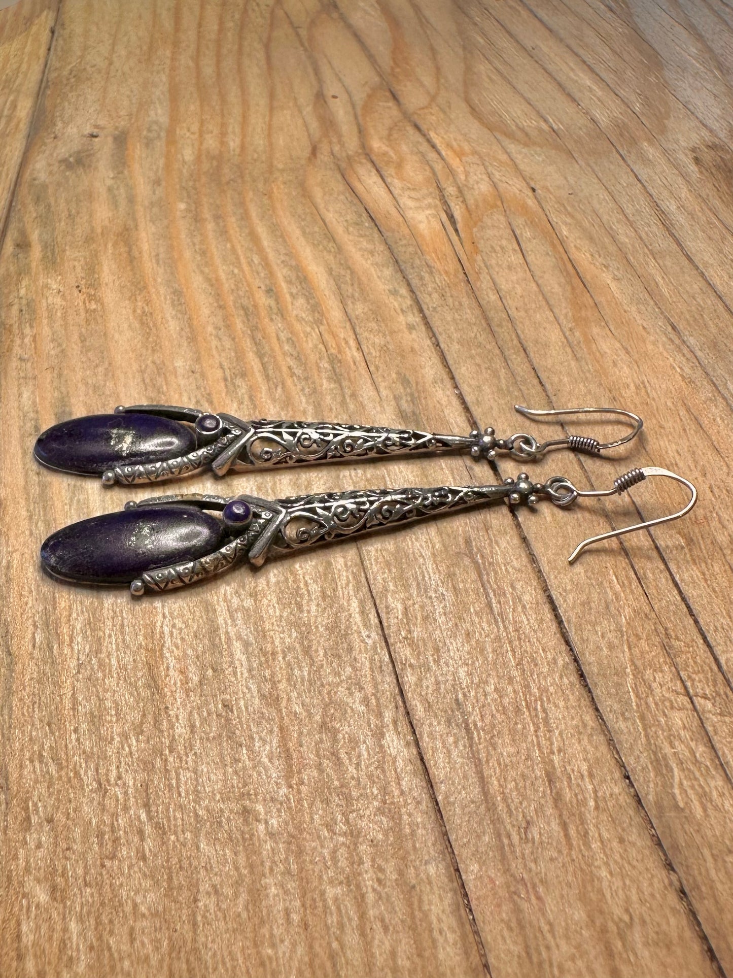 Vintage Lapis Ornate Lapis 925 Sterling Silver Earrings