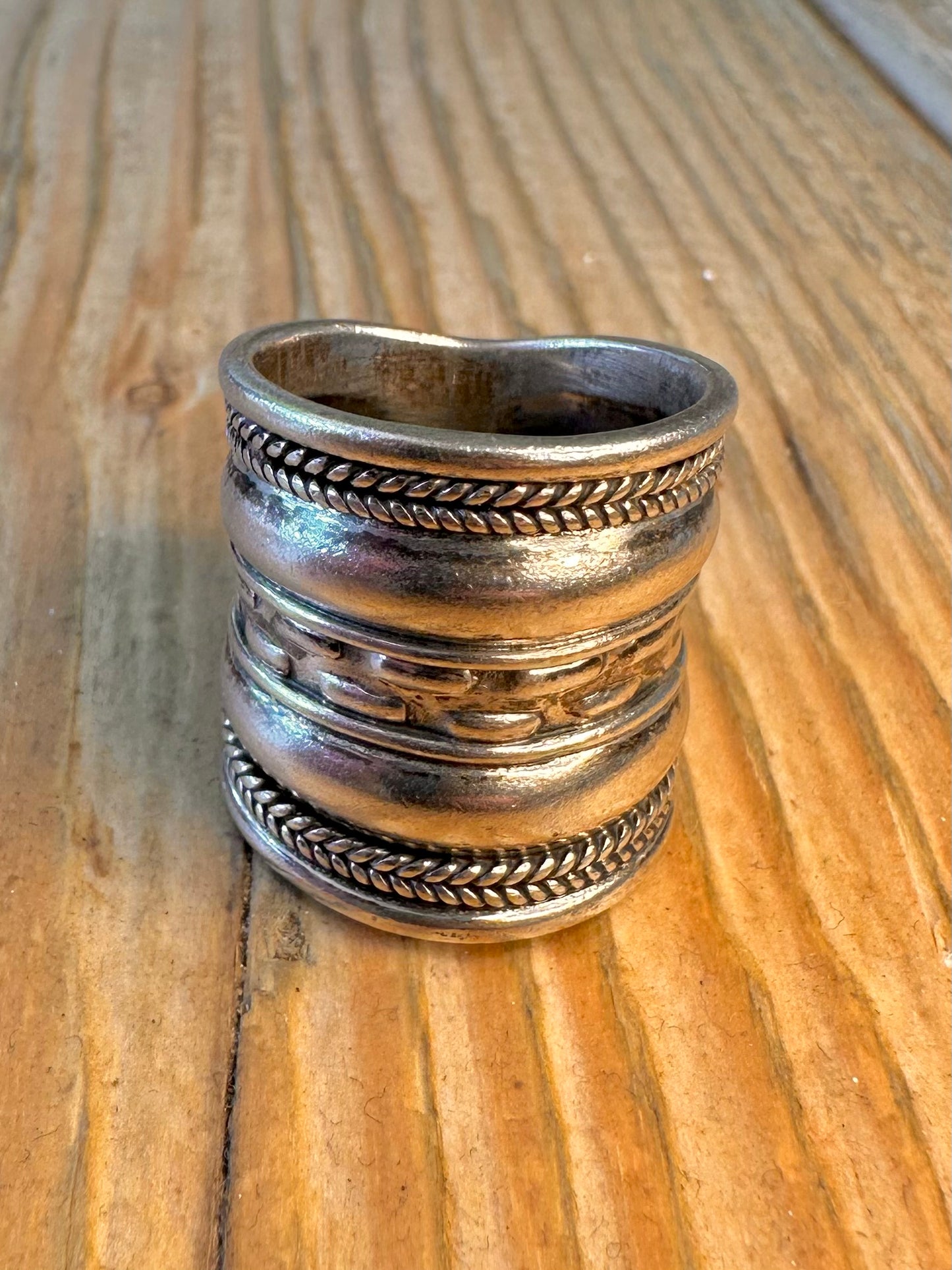 Long Wide Boho Style Woven Rope 925 Sterling Silver Size N1/2 Ring