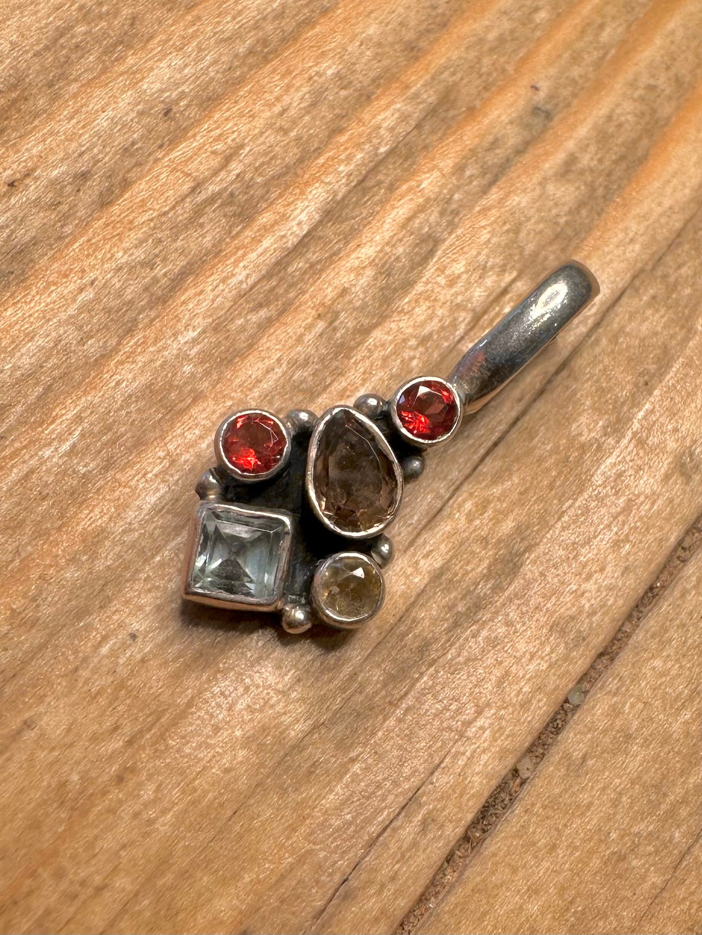 Vintage Multi Gemstone 925 Sterling Silver Pendant