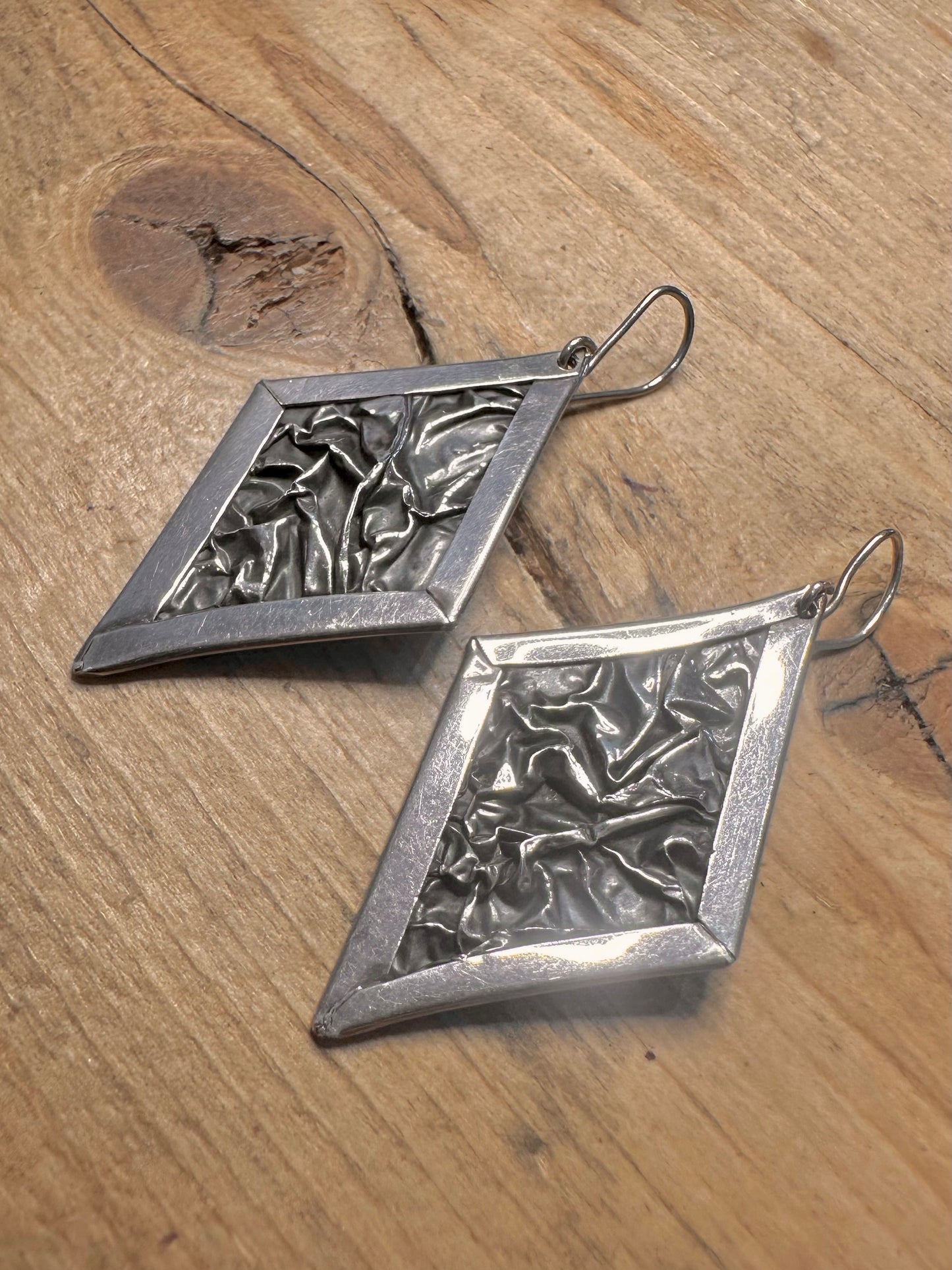 Abstract Brutalist Diamond Shaped 925 Silver Earrings