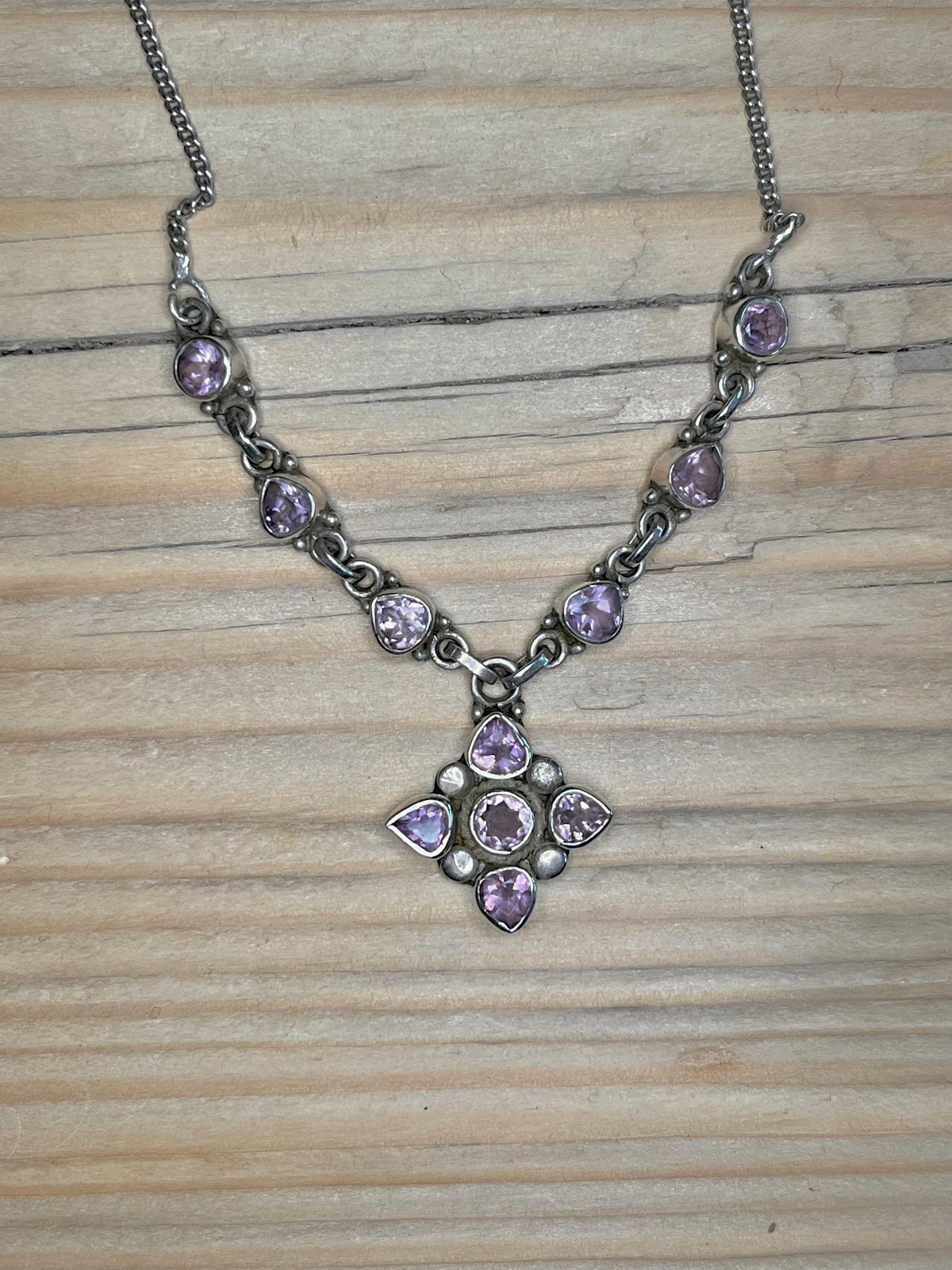 Amethyst Flower 925 Sterling Silver 17.5 inch Necklace