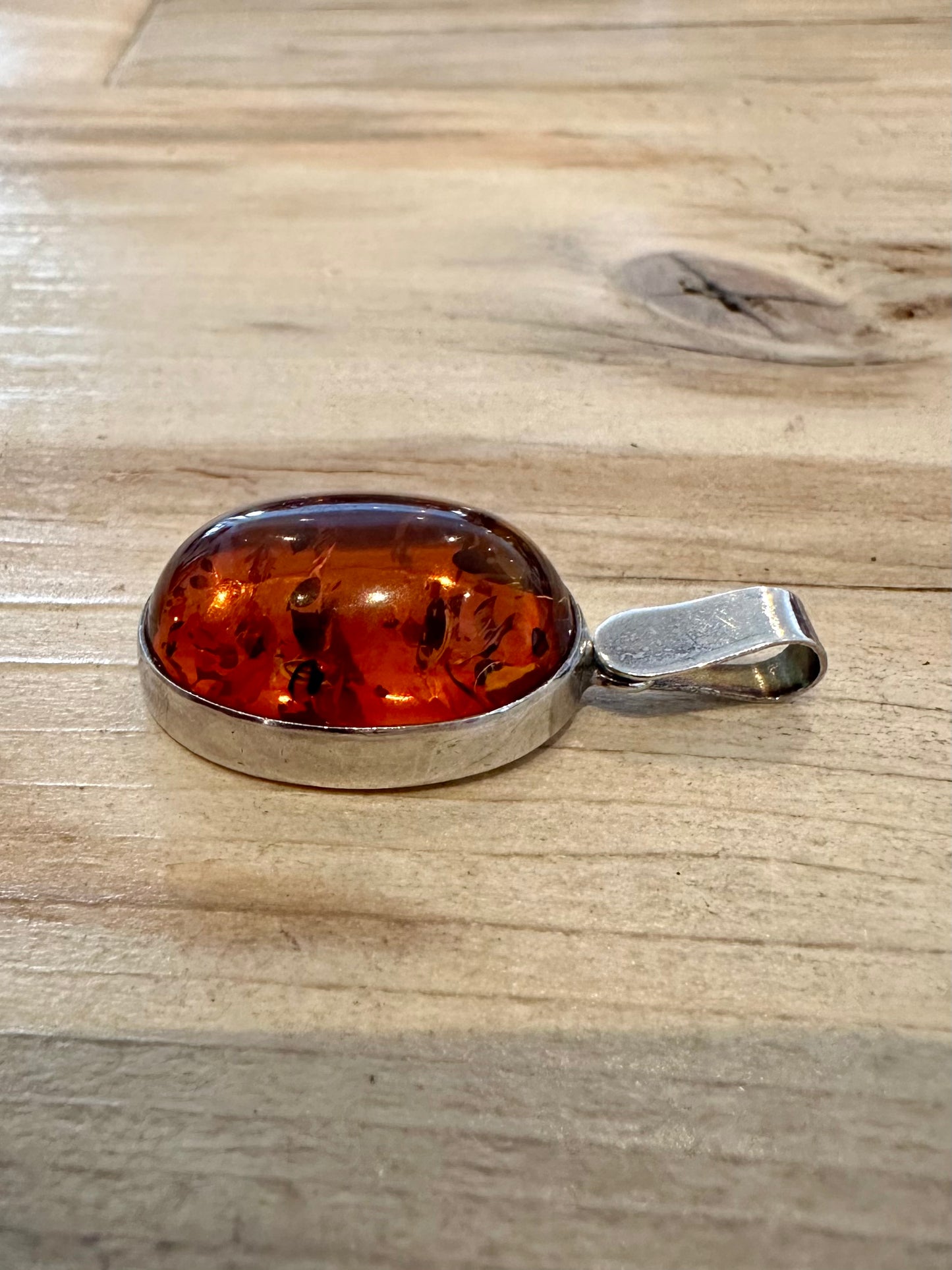 Vintage Oval Amber 925 Silver Pendant