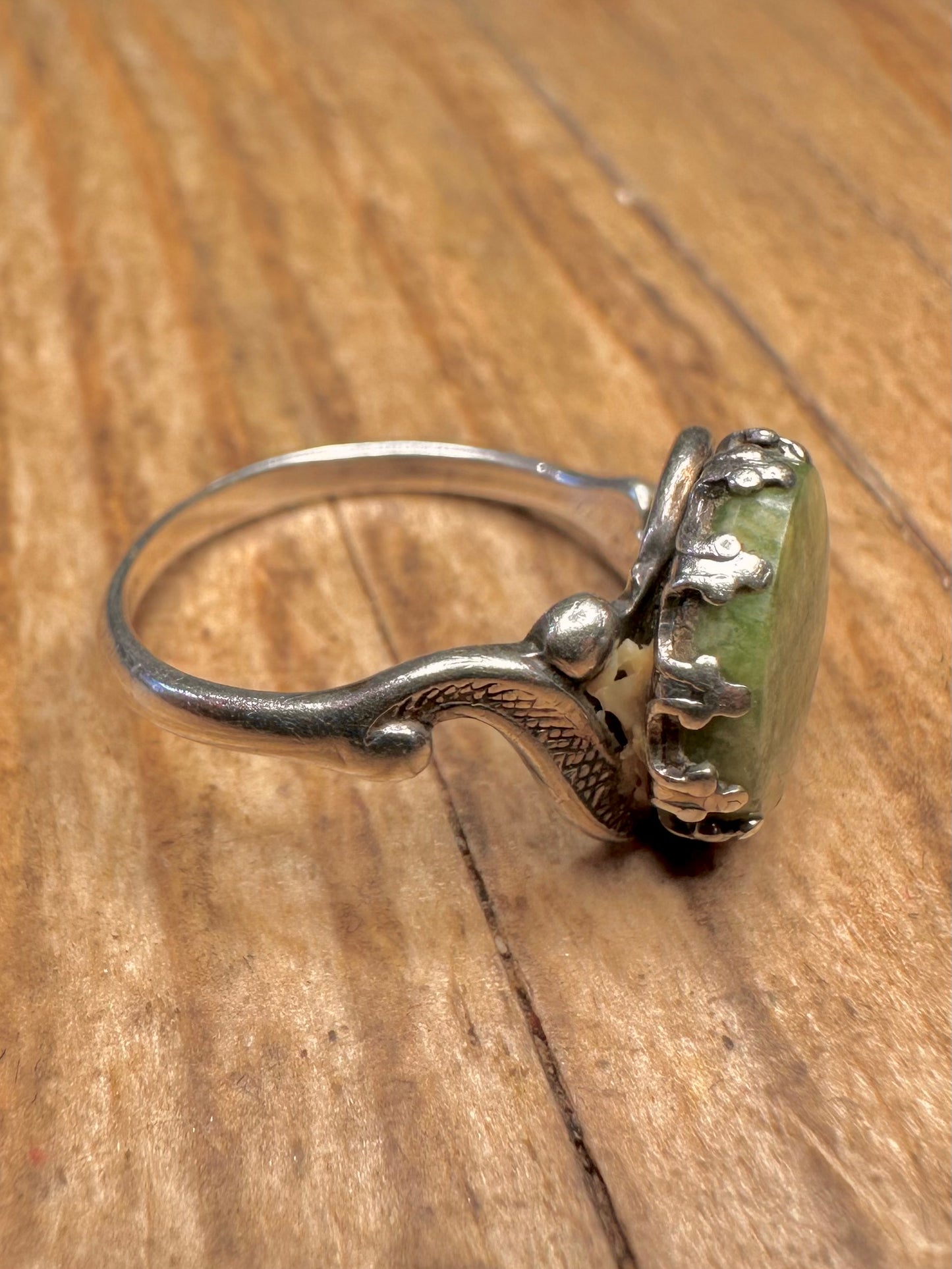 Vintage Navajo Green Stone Maker JP 925 Sterling Silver Size M1/2 Ring