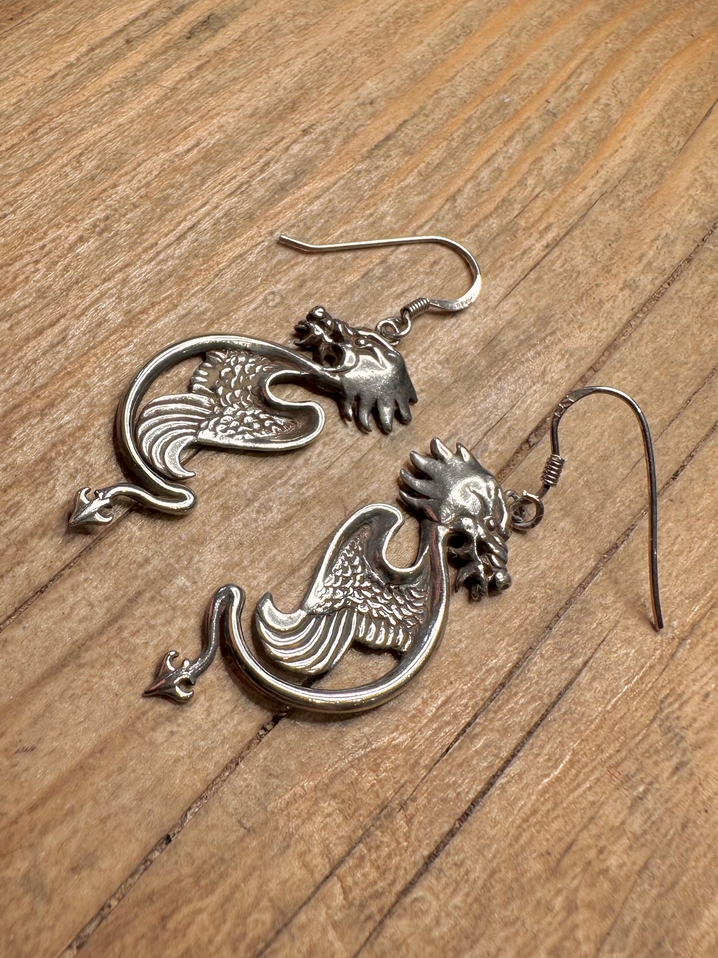 Vintage 1989 Dragon 925 Sterling Silver Earrings