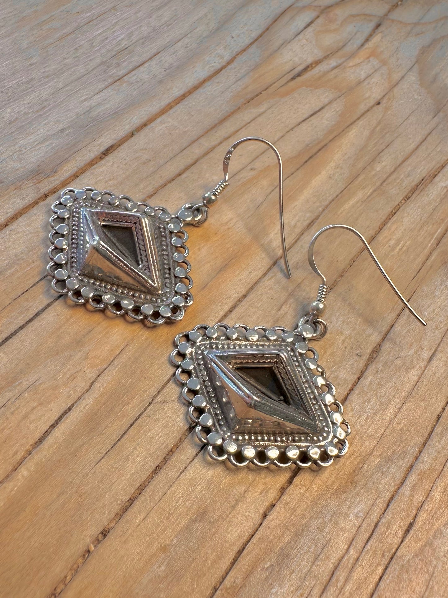 Vintage Abstract Tribal 925 Silver Earrings
