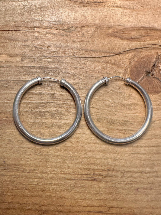 Vintage Chunky Rounded Hoops 925 Silver Earrings