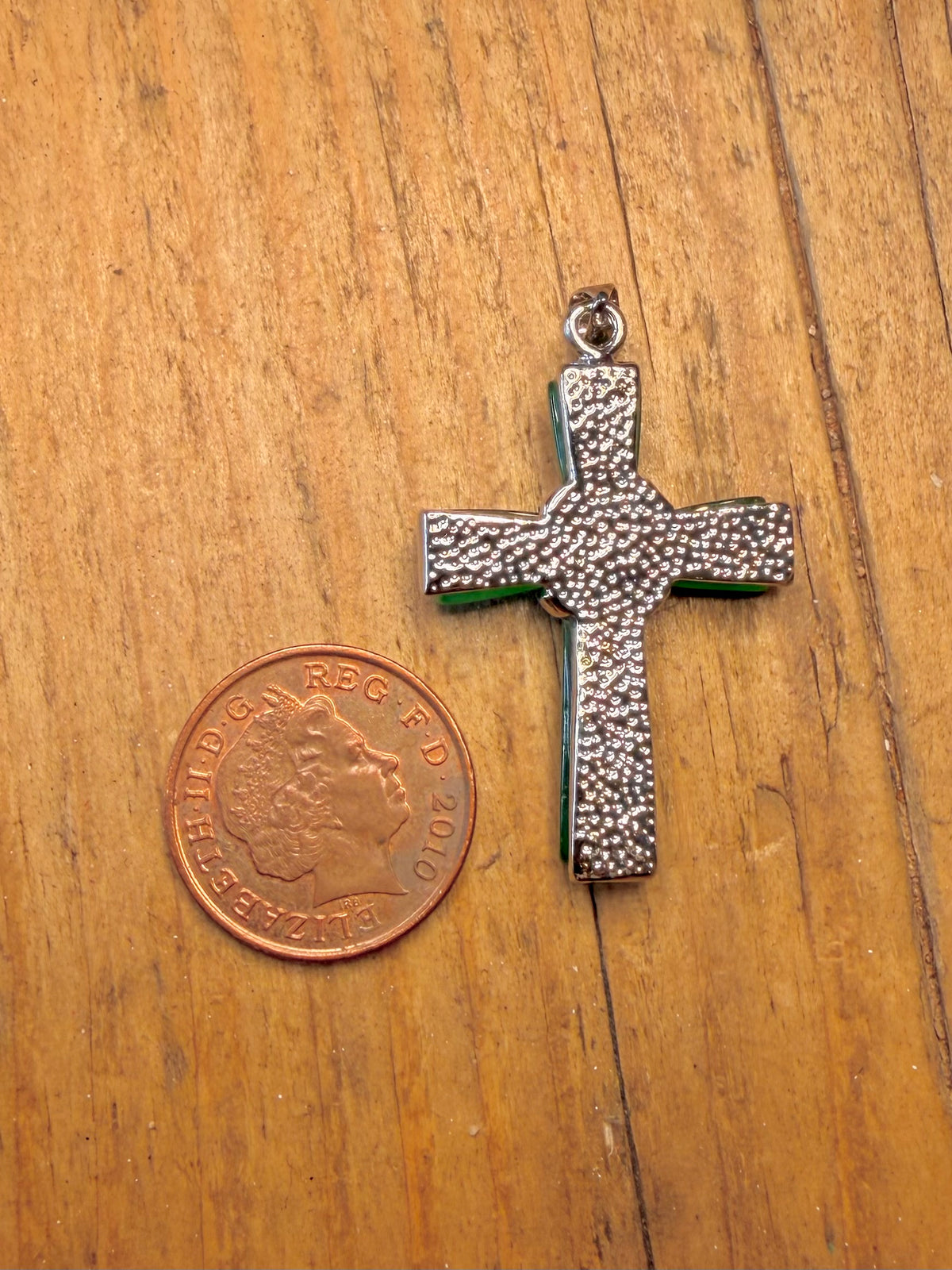 Modern Green Polished Jade White CZ Cross 925 Sterling Silver Pendant