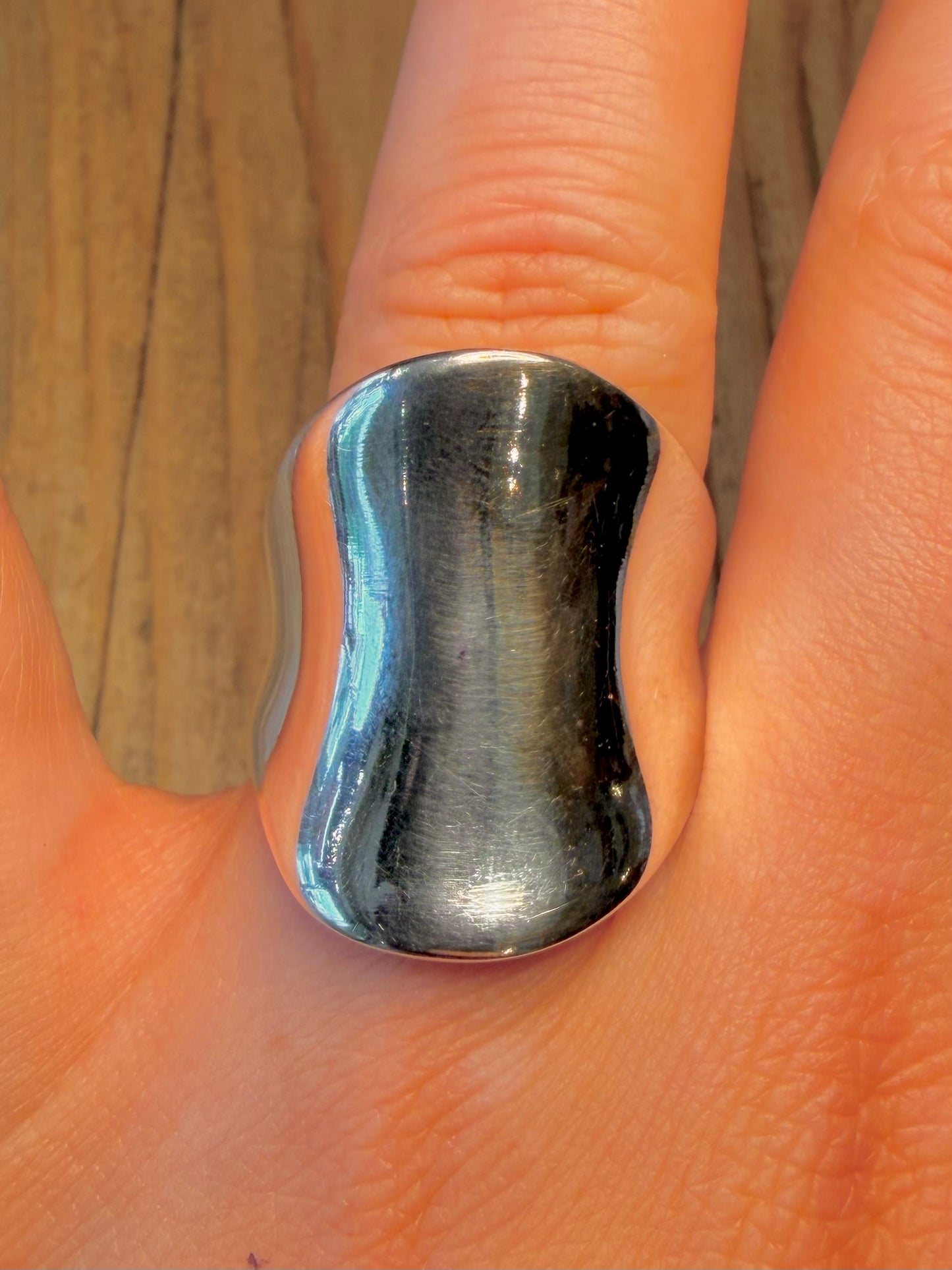 Modernist Large Curved 925 Sterling Silver Size U Ring