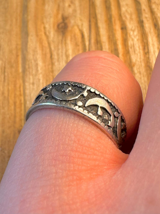 Moon and Star 925 Sterling Silver Size M Ring