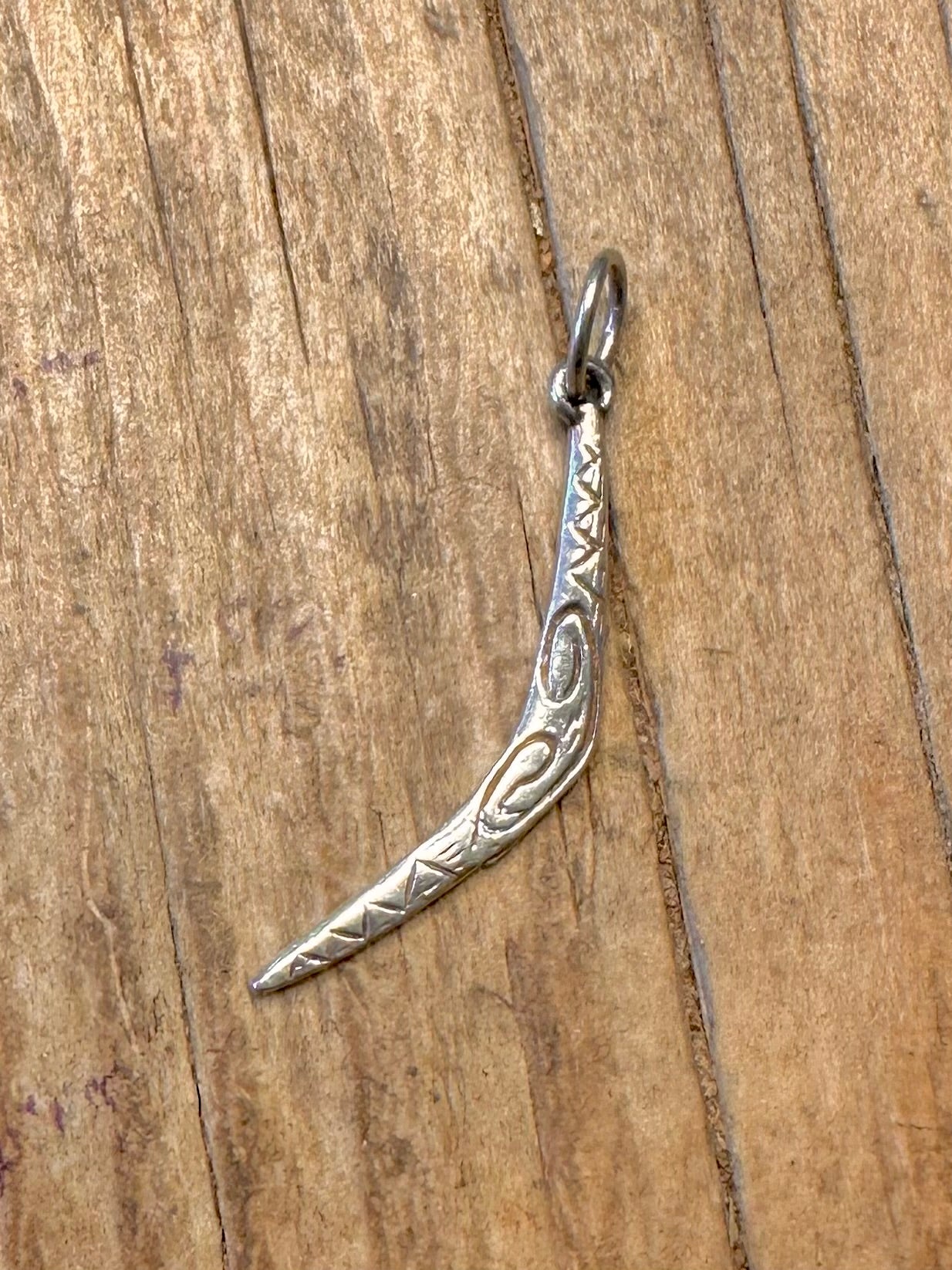 Boomerang Engraved Maker PM 925 Sterling Silver Charm Pendant