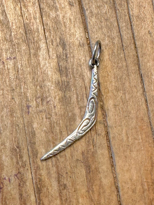 Bumerang gravierter Maker PM 925 Sterling Silber Anhänger Charm