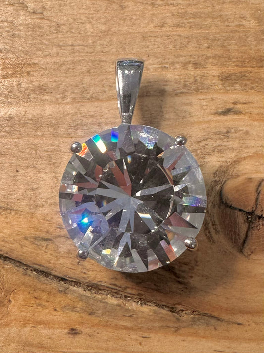 Modern Large CZ Stone 925 Silver Pendant