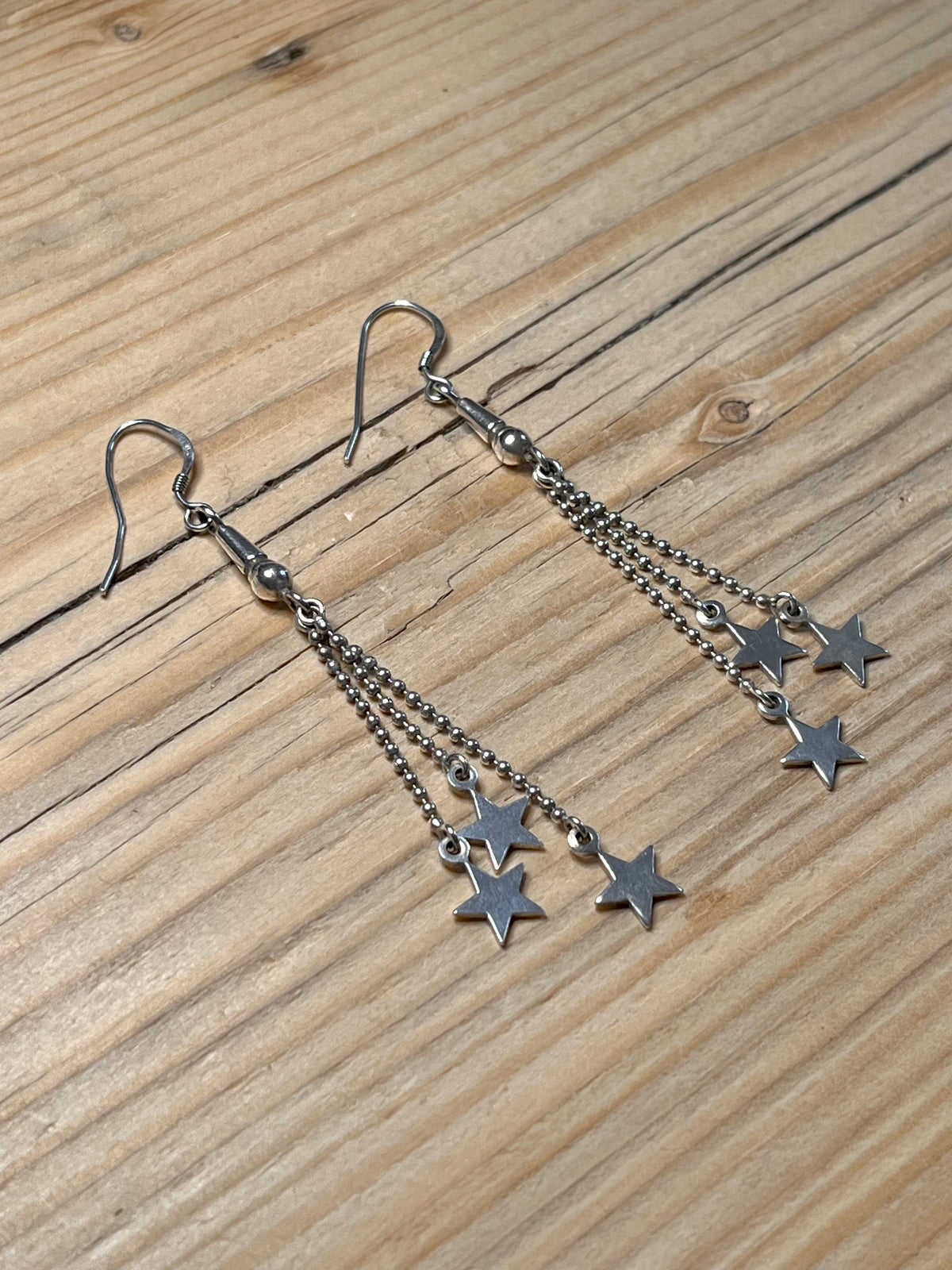Star and Beads Dangle 925 Sterling Silver Drop Earrings