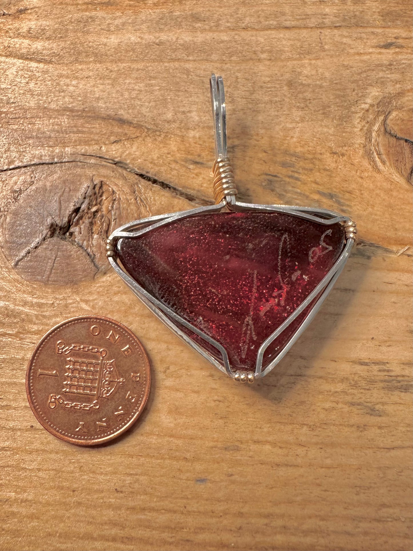 Abstract Dichroic Glass Purple Silver Pendant