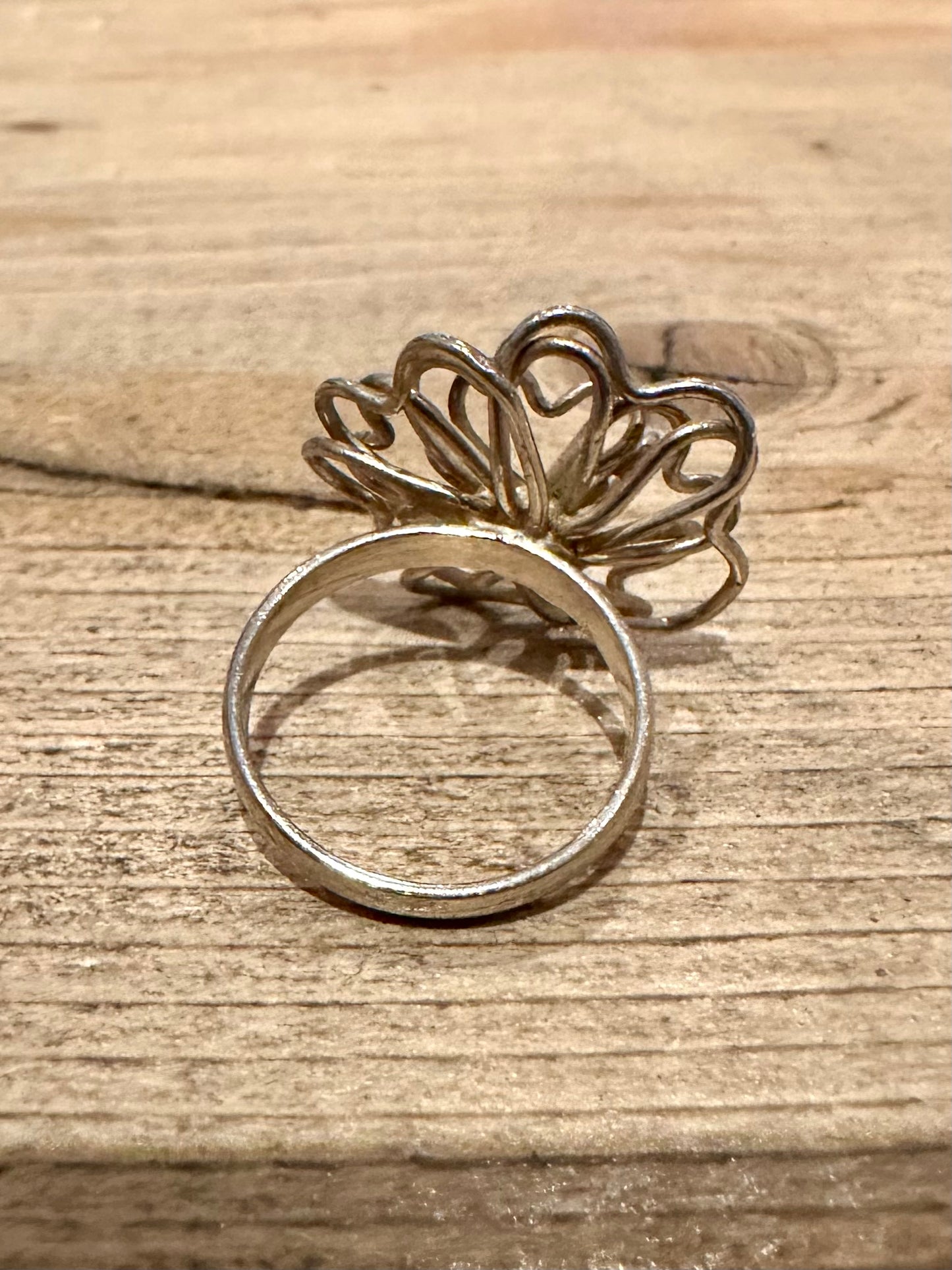 Abstract Flower 925 Silver Size N Ring