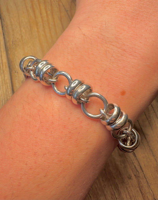 Vintage Circle Link T Bar 925 Sterling Silver 8 inch Bracelet