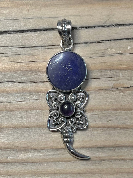 Lapis Lazuli and Amethyst Flowery 925 Sterling Silver Pendant