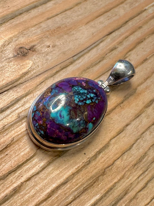 Vintage Oval Purple Turquoise 925 Sterling Silver Pendant