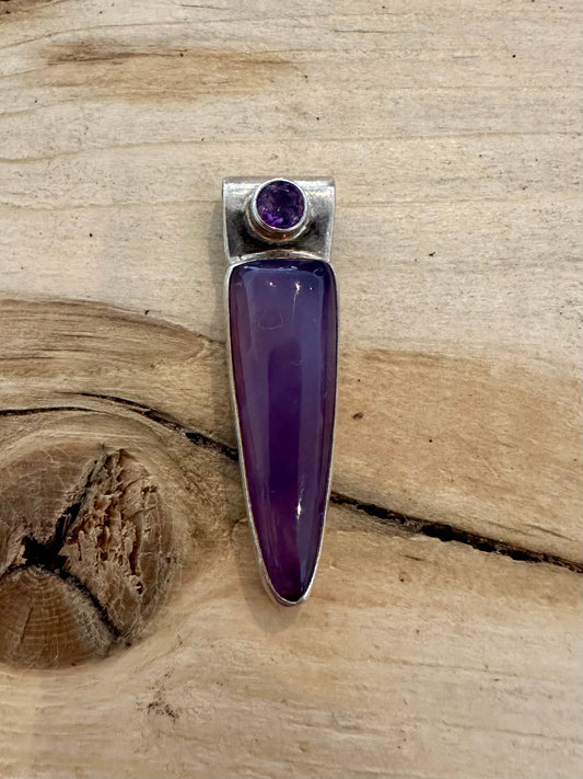 Abstract Amethyst Long 925 Silver Pendant