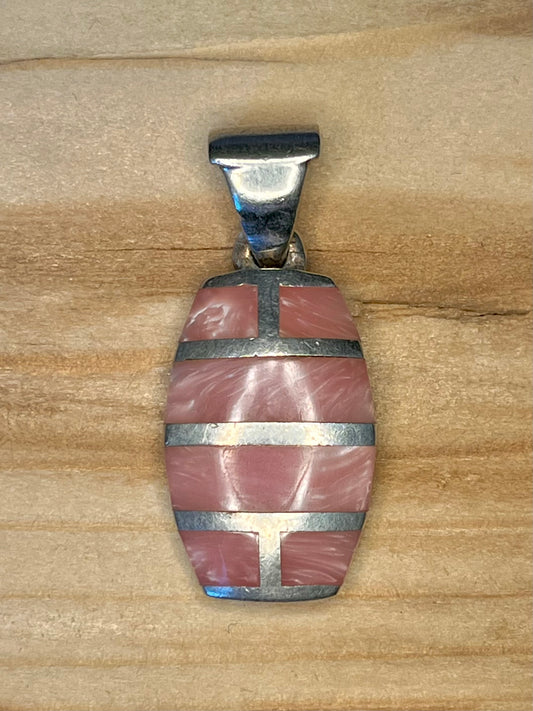 Pink Mother of Pearl Inlay 925 Sterling Silver Pendant